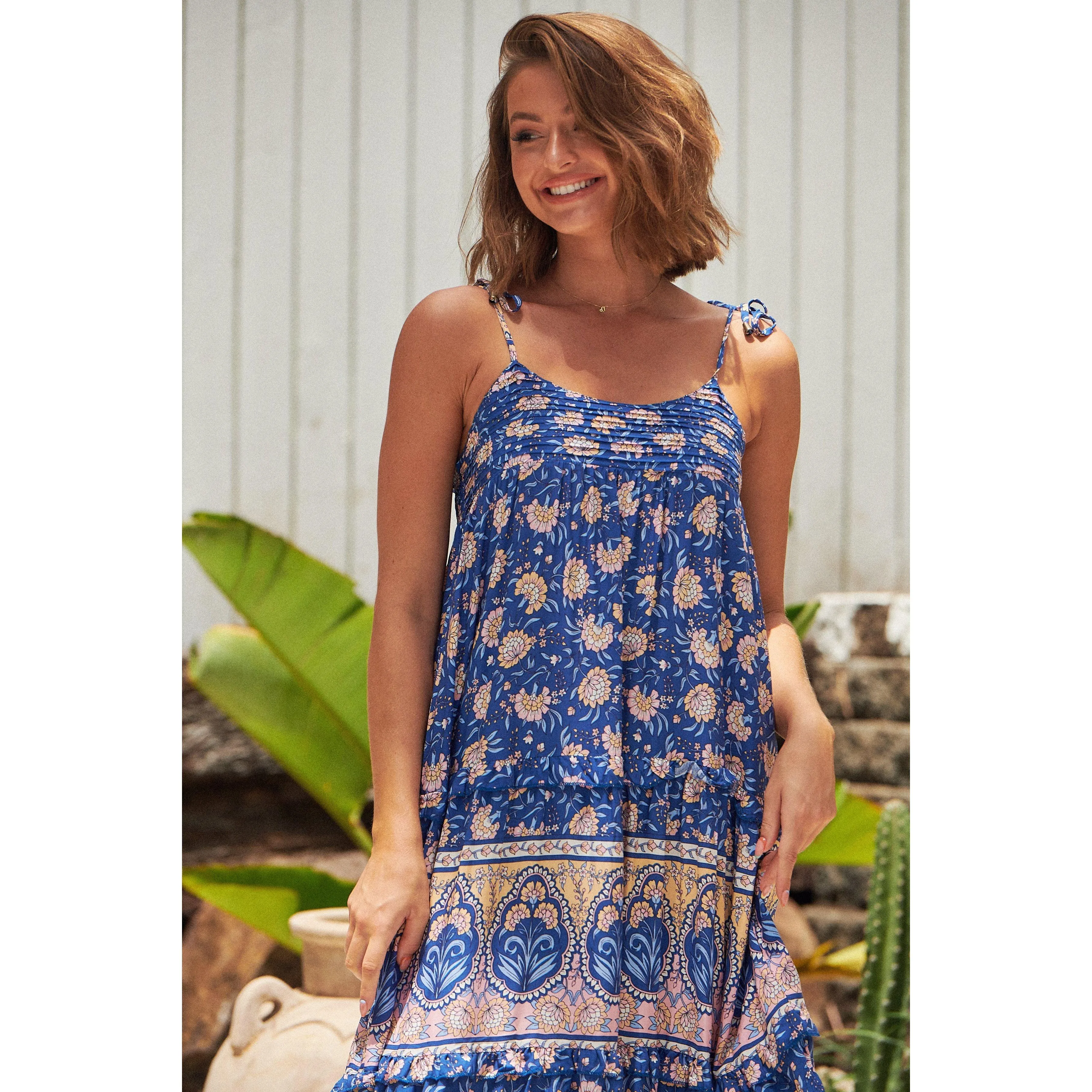 JAASE Camelia Print Cognac Maxi Dress