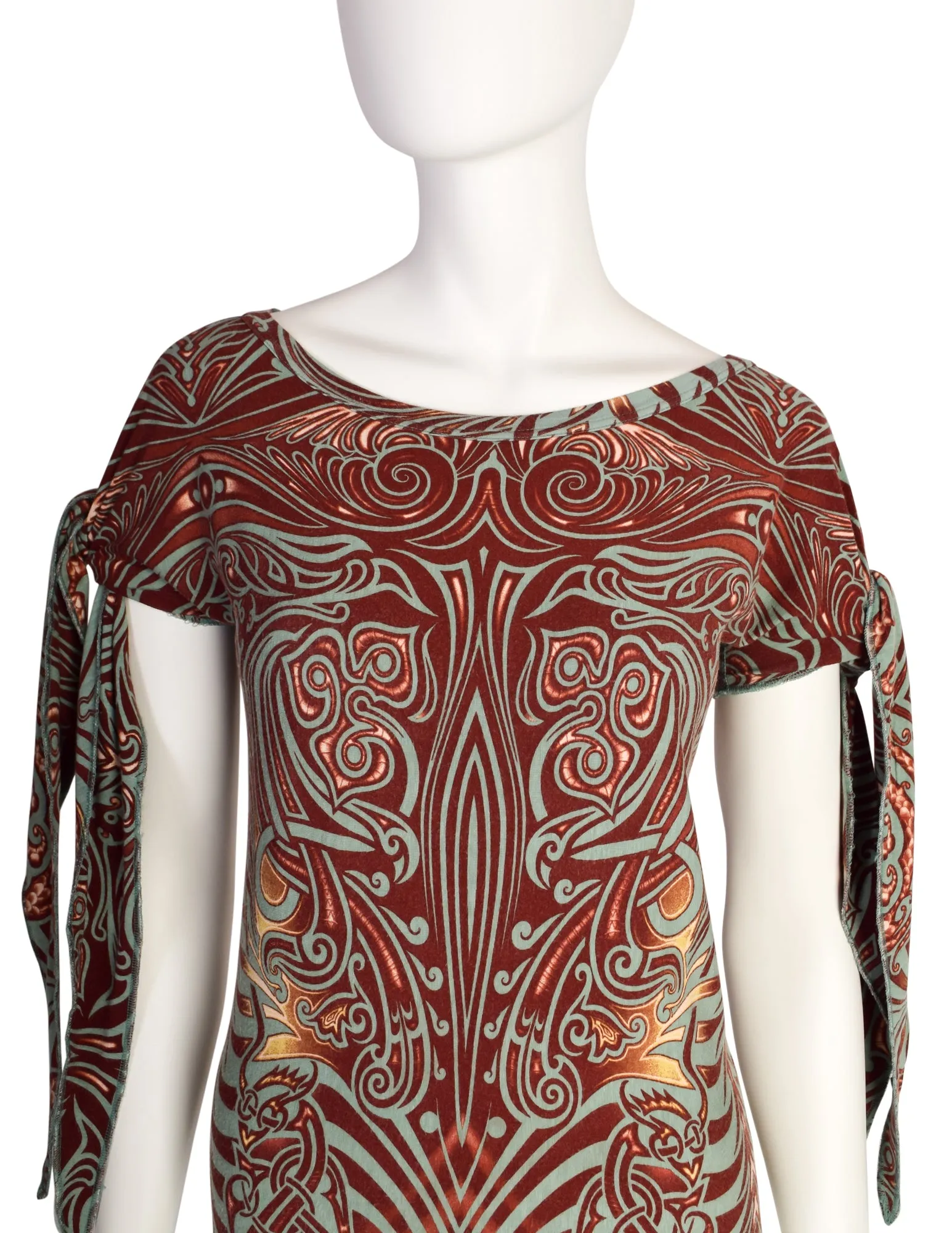 Jean Paul Gaultier Vintage SS 1996 Cyberbaba Tribal Tattoo Print Tie Sleeve Top