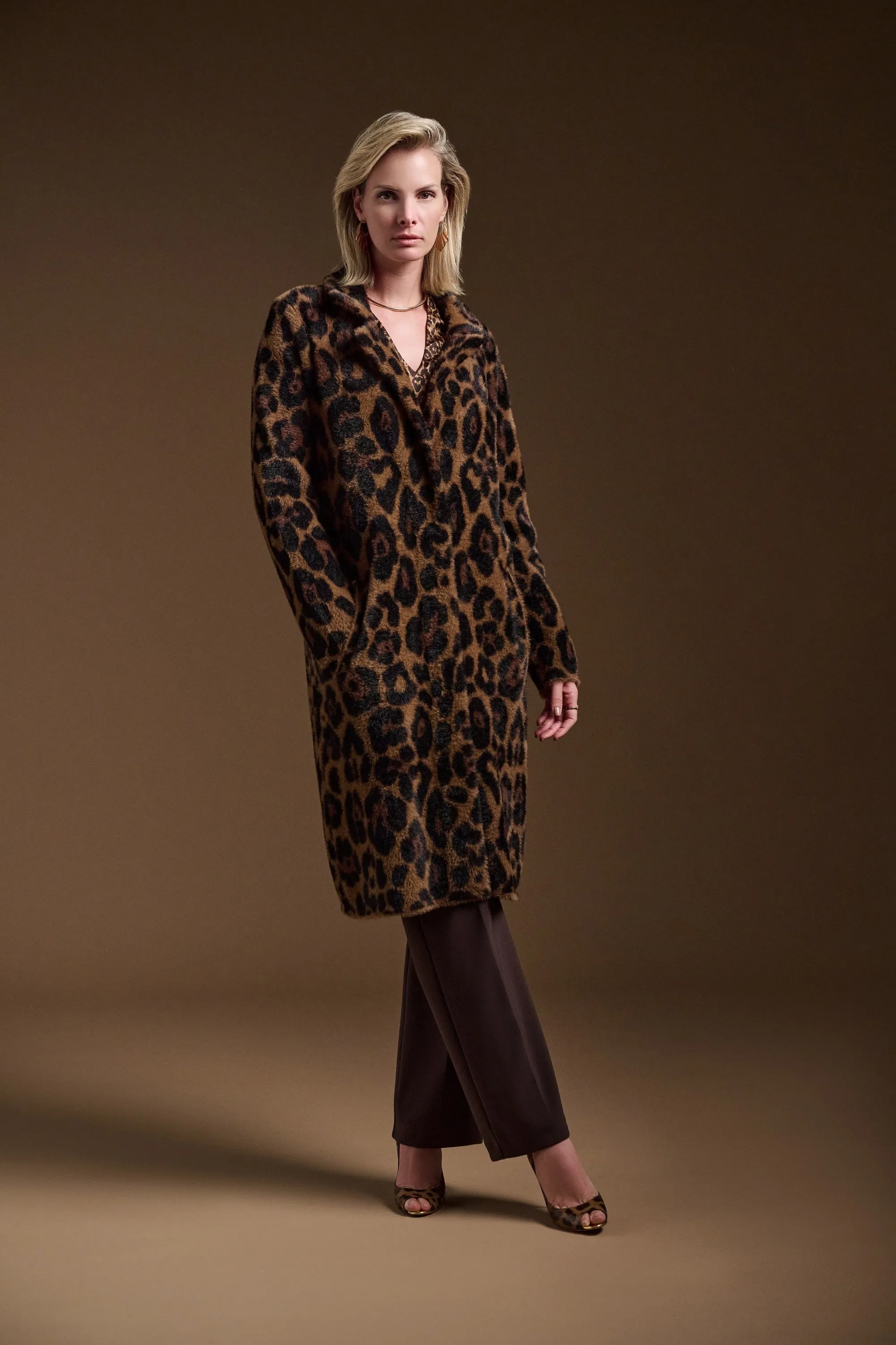 Joseph Ribkoff Leopard Print Faux Fur Coat