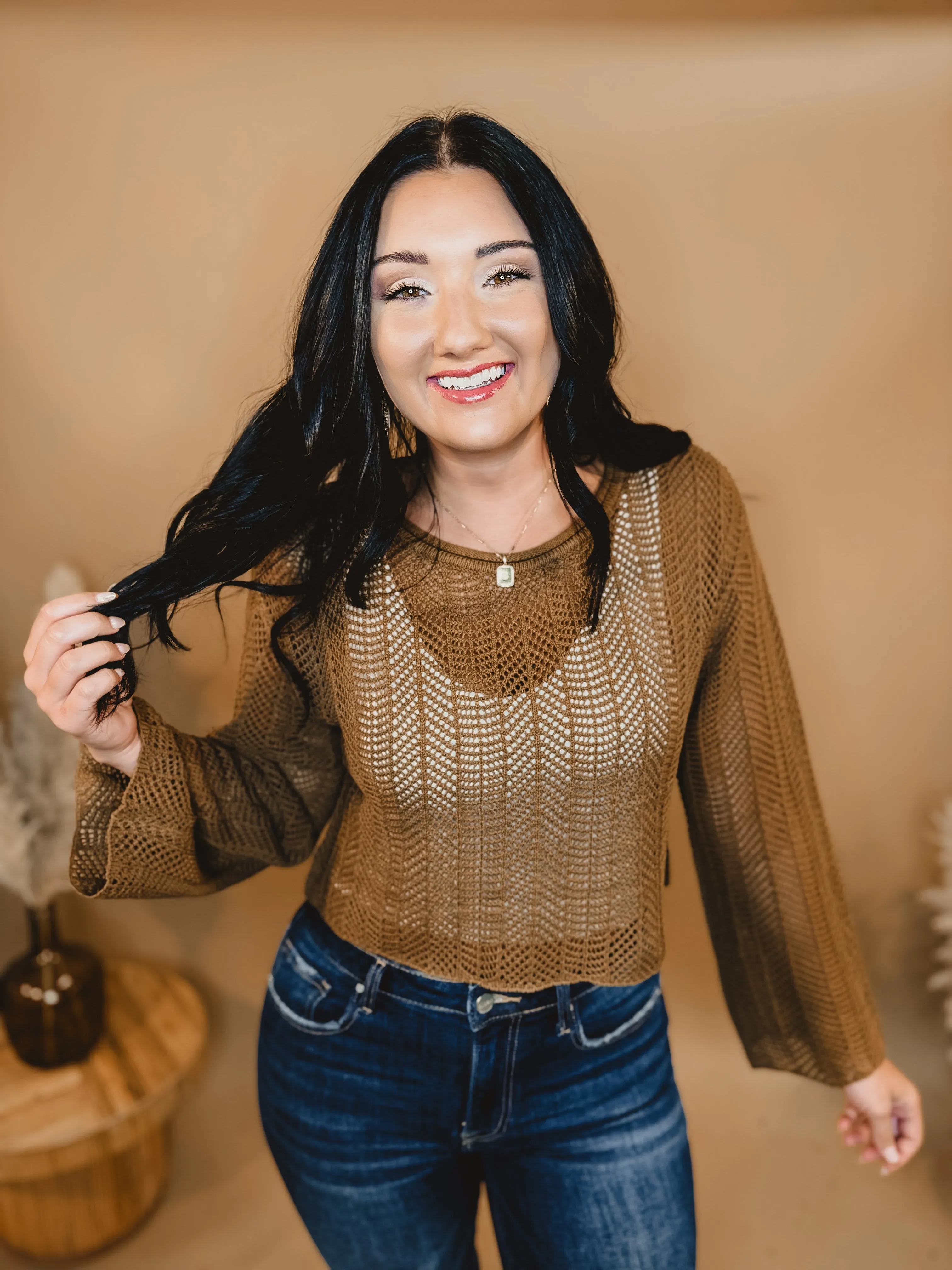 Knit Crochet Layering Sweater - Deep Camel