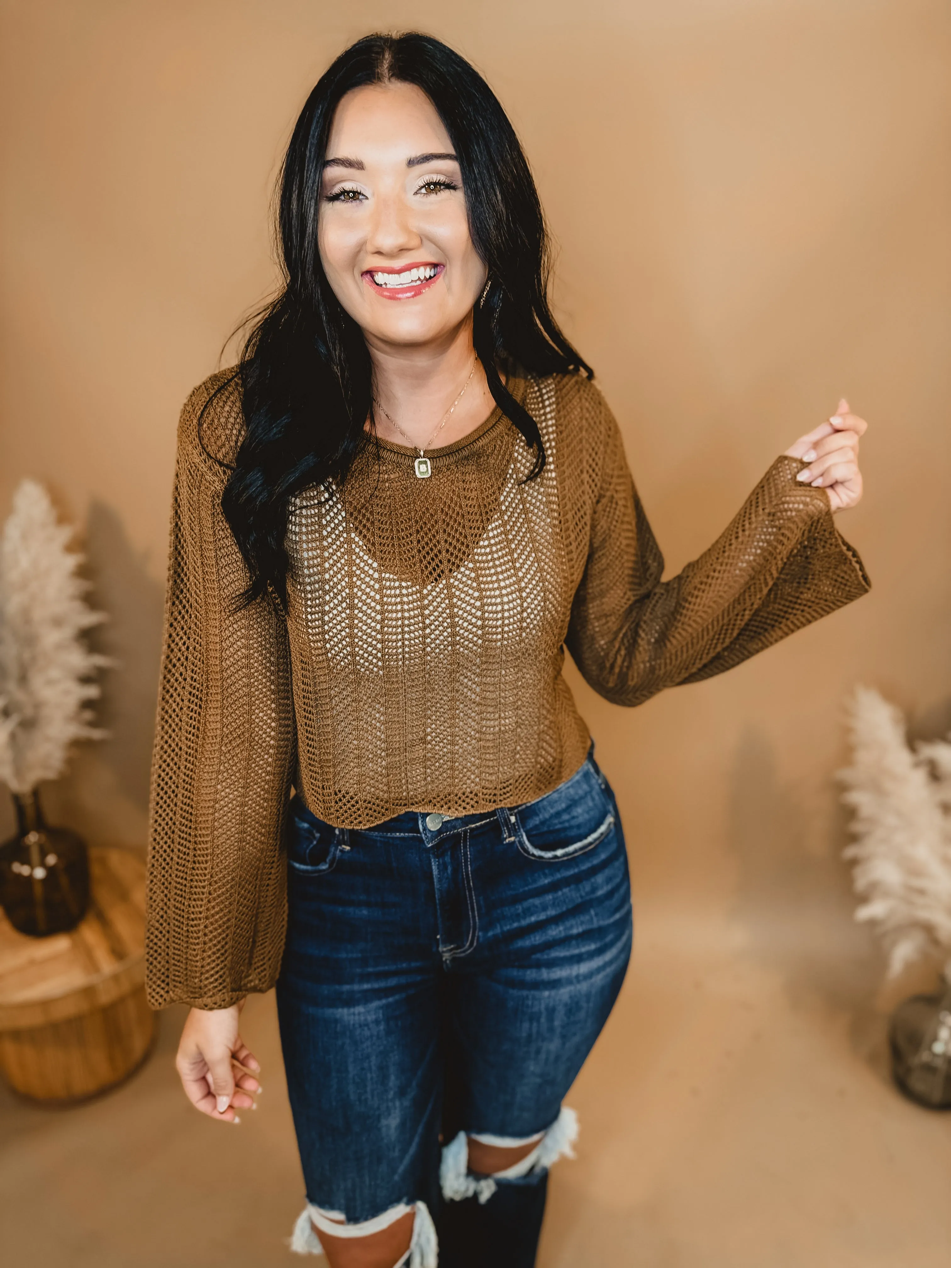 Knit Crochet Layering Sweater - Deep Camel