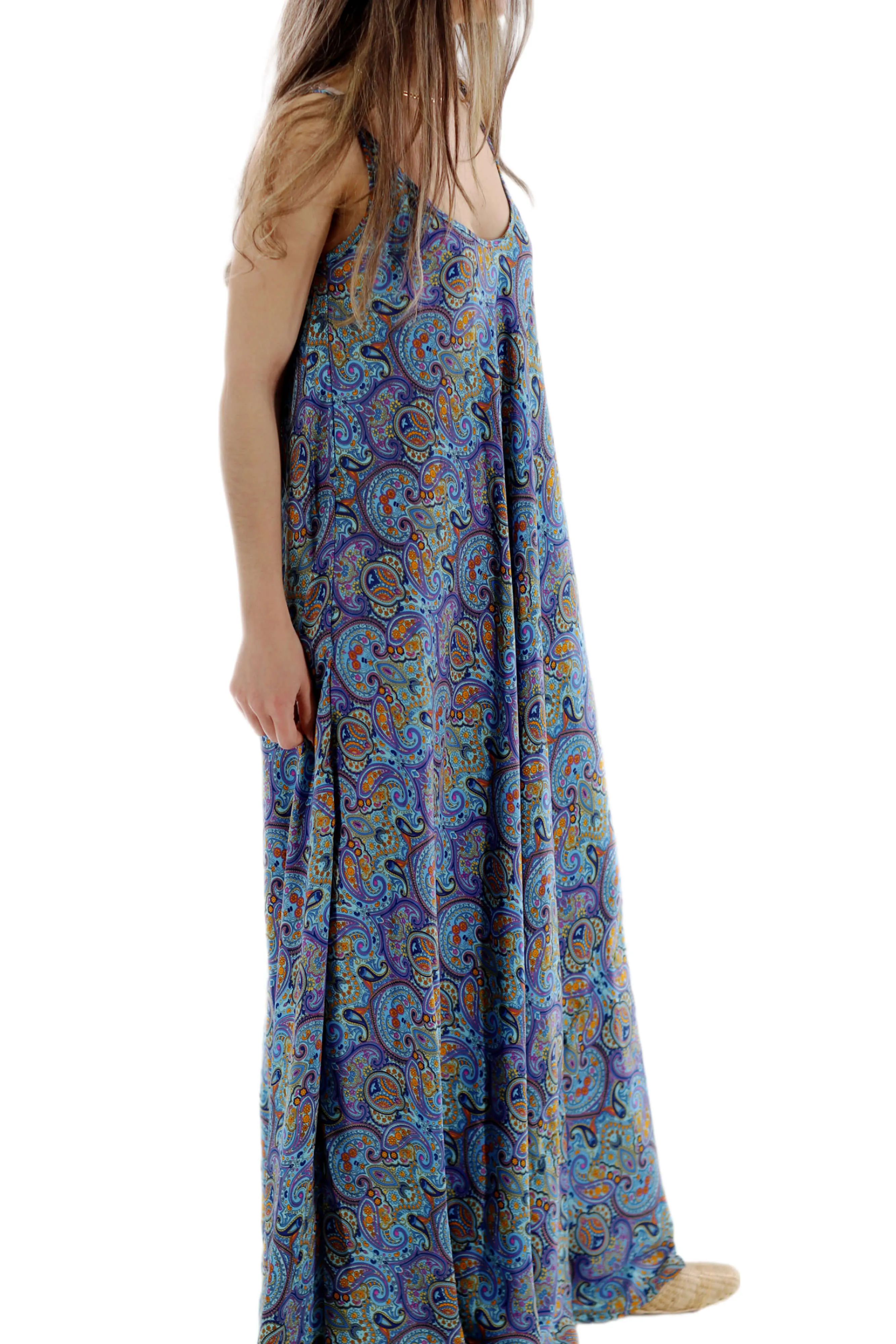 Long Flowy Floral "Stefania" Maxi dress in Blue