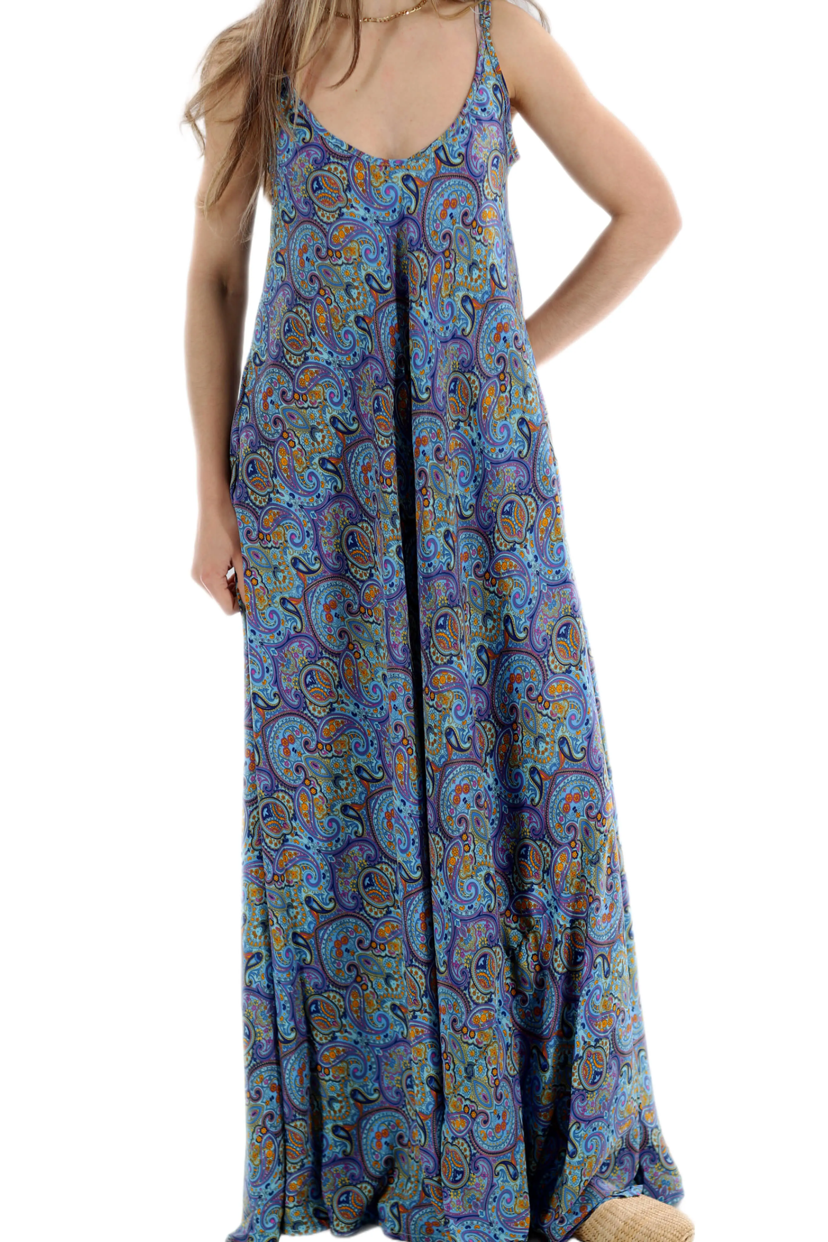 Long Flowy Floral "Stefania" Maxi dress in Blue