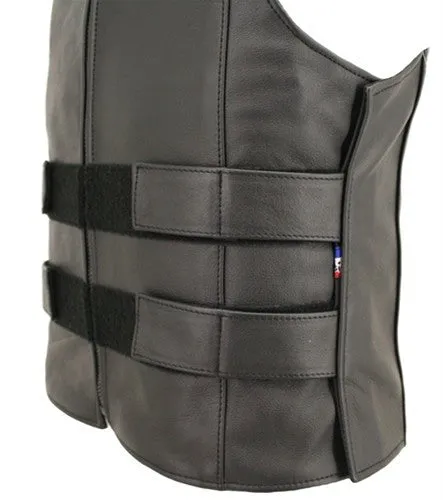 Made in USA Black Leather Bullet Proof Style Zippered Motorcycle Vest