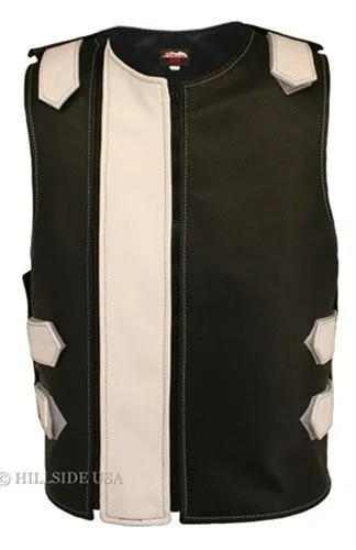 Made in USA Dual Front Zipper Bulletproof Style Leather Biker Vest Black/Red