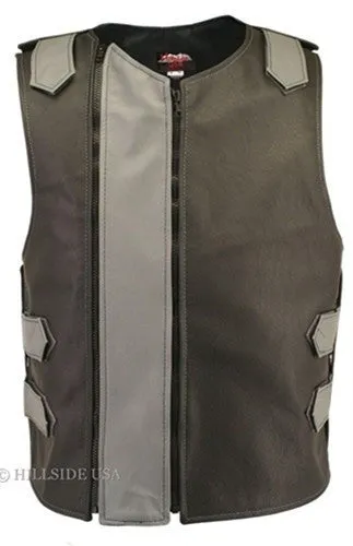 Made in USA Dual Front Zipper Bulletproof Style Leather Biker Vest Black/Red