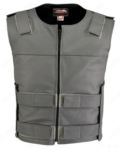 Made in USA Leather Bullet Proof Style Zippered Motorcycle Vest Grey