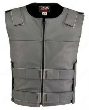 Made in USA Leather Bullet Proof Style Zippered Motorcycle Vest Grey