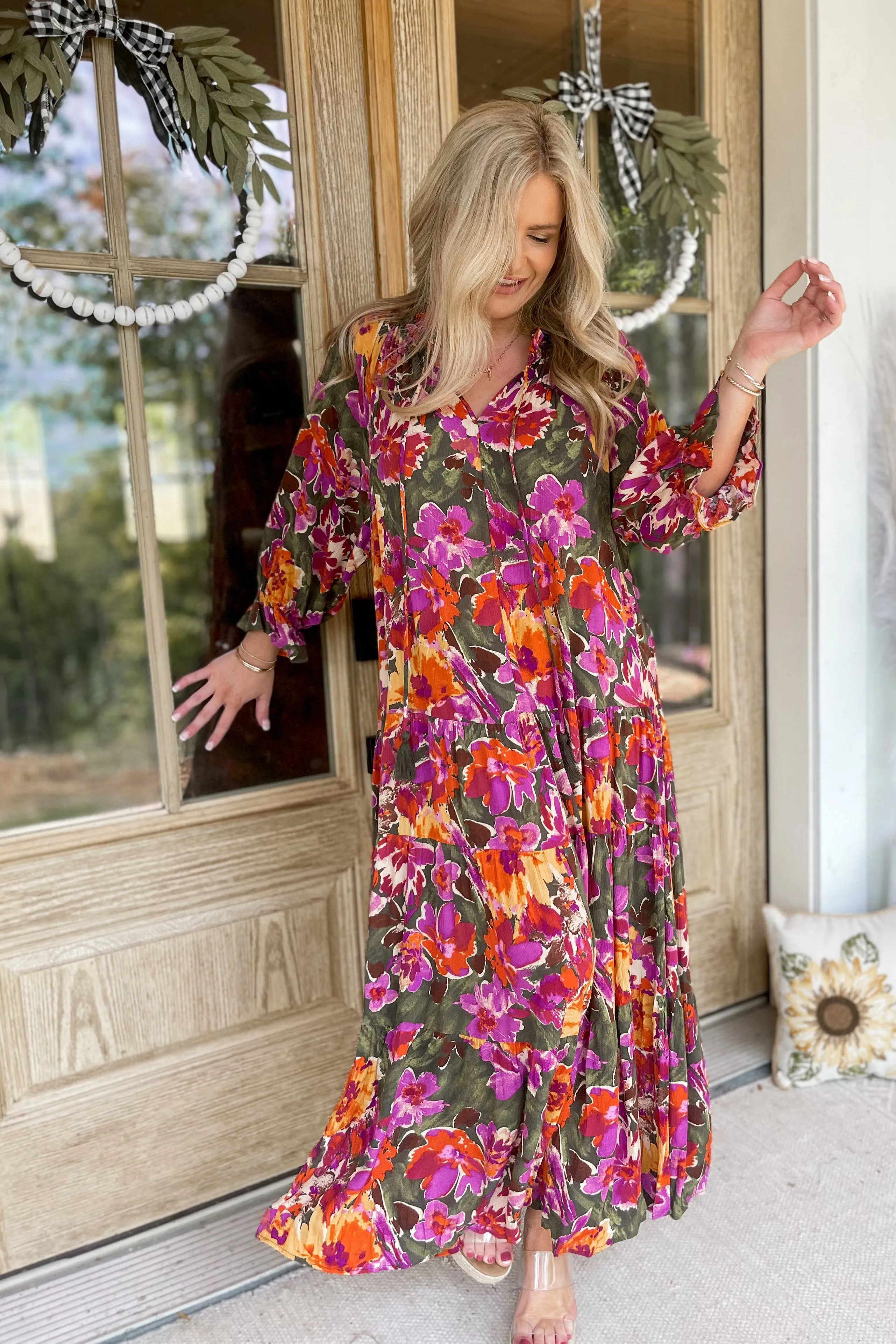 Mandy 3/4 Sleeve Flowy Floral Print Dress