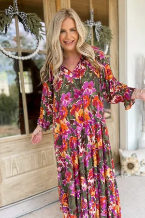 Mandy 3/4 Sleeve Flowy Floral Print Dress