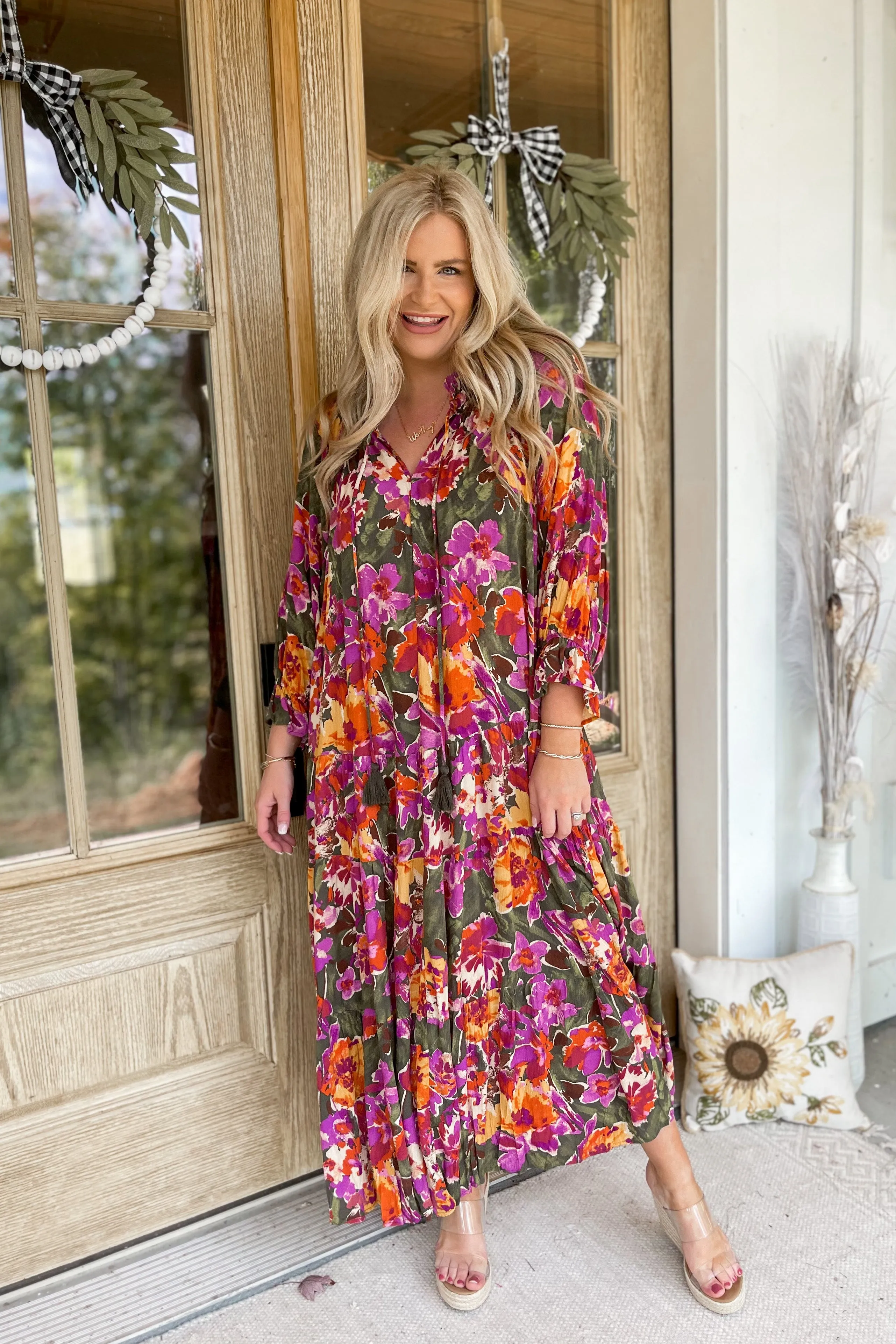 Mandy 3/4 Sleeve Flowy Floral Print Dress