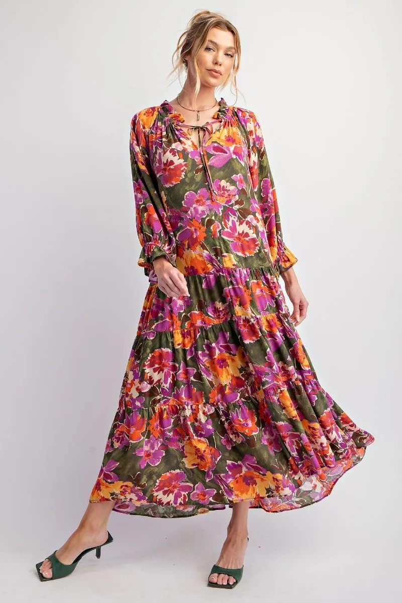 Mandy 3/4 Sleeve Flowy Floral Print Dress