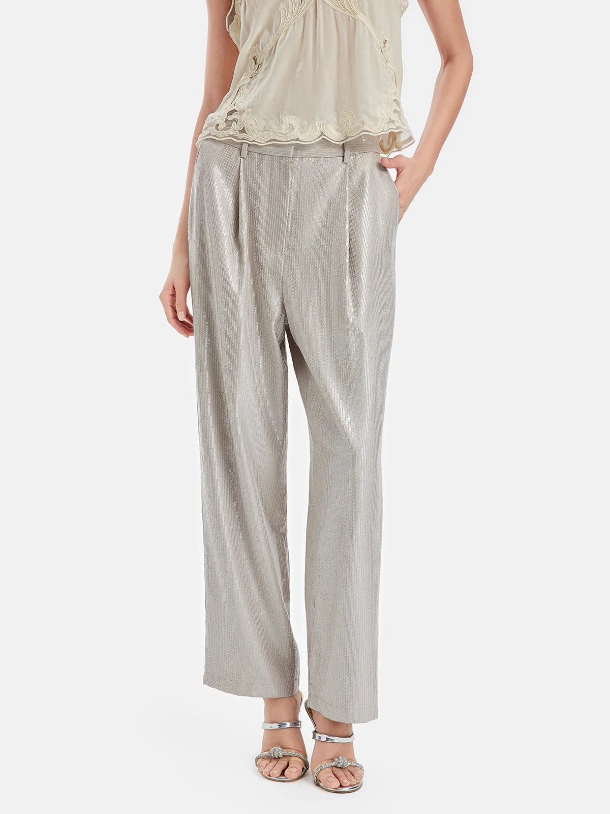 Minimalist Sequin Wide-Leg Trousers