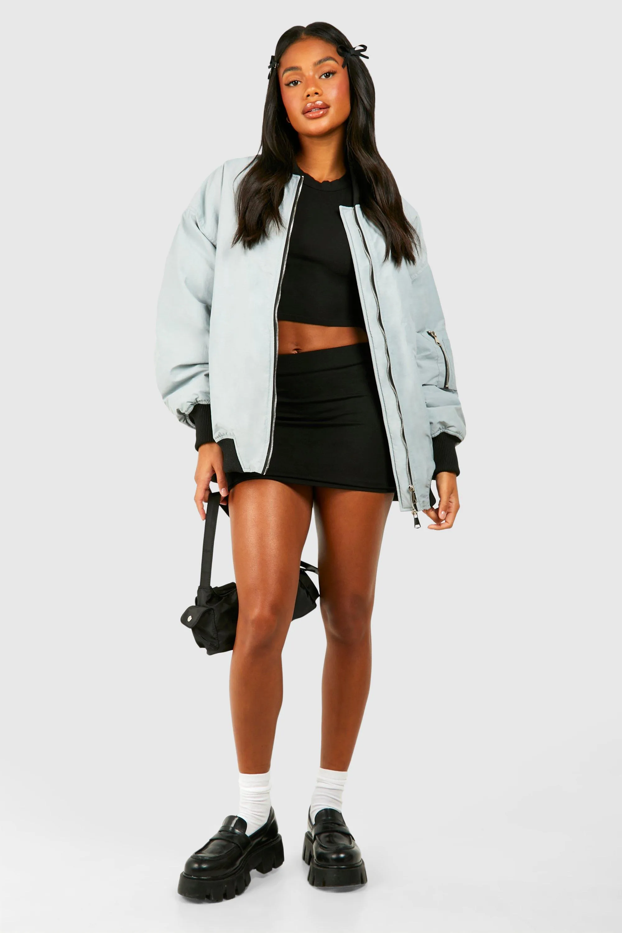 OVERSIZED CONTRAST RIB BOMBER JACKET