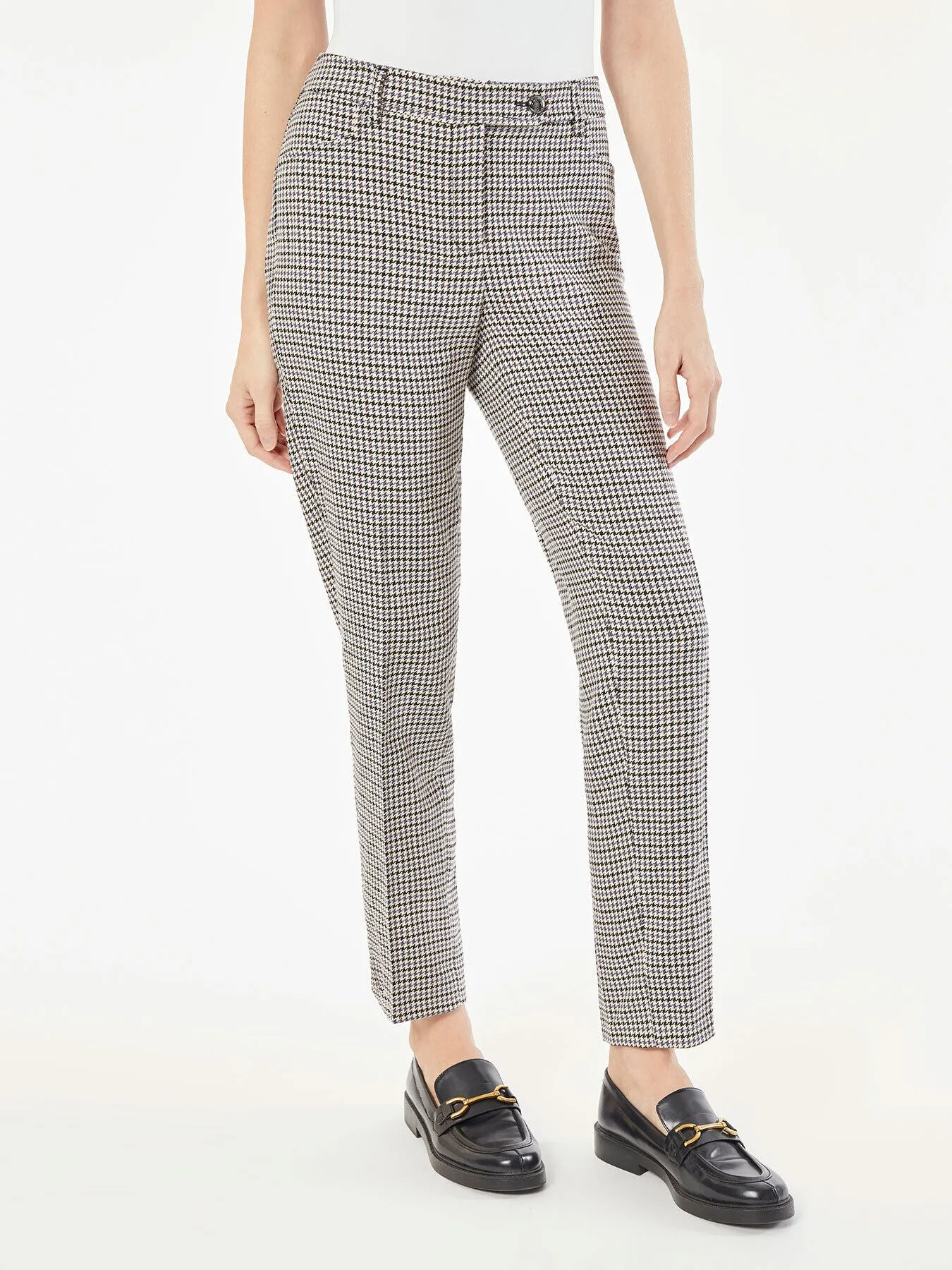 Plaid Fly-Front Slim Leg Pants