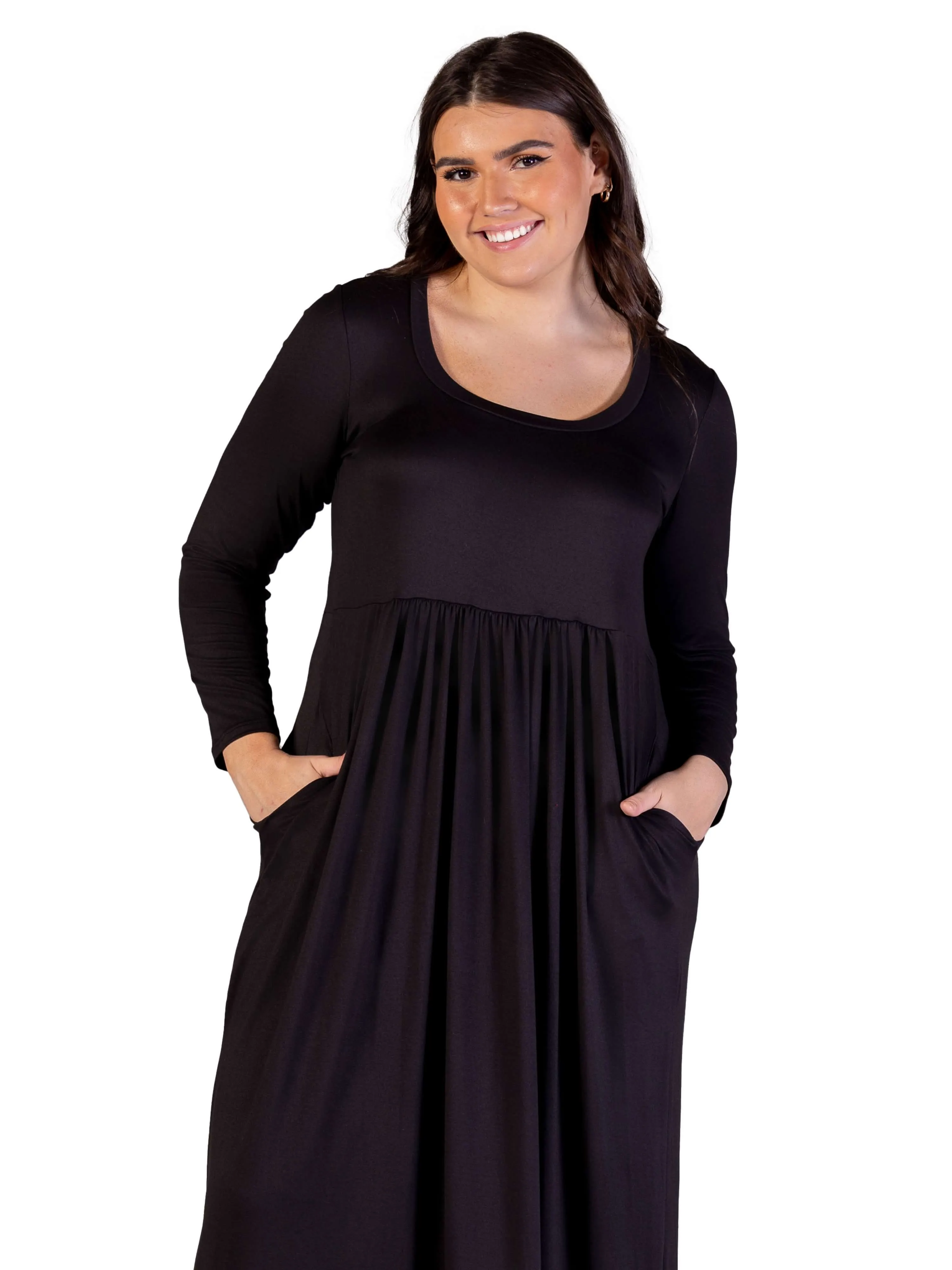 Plus Size Long Sleeve Empire Waist Pocket Maxi Dress