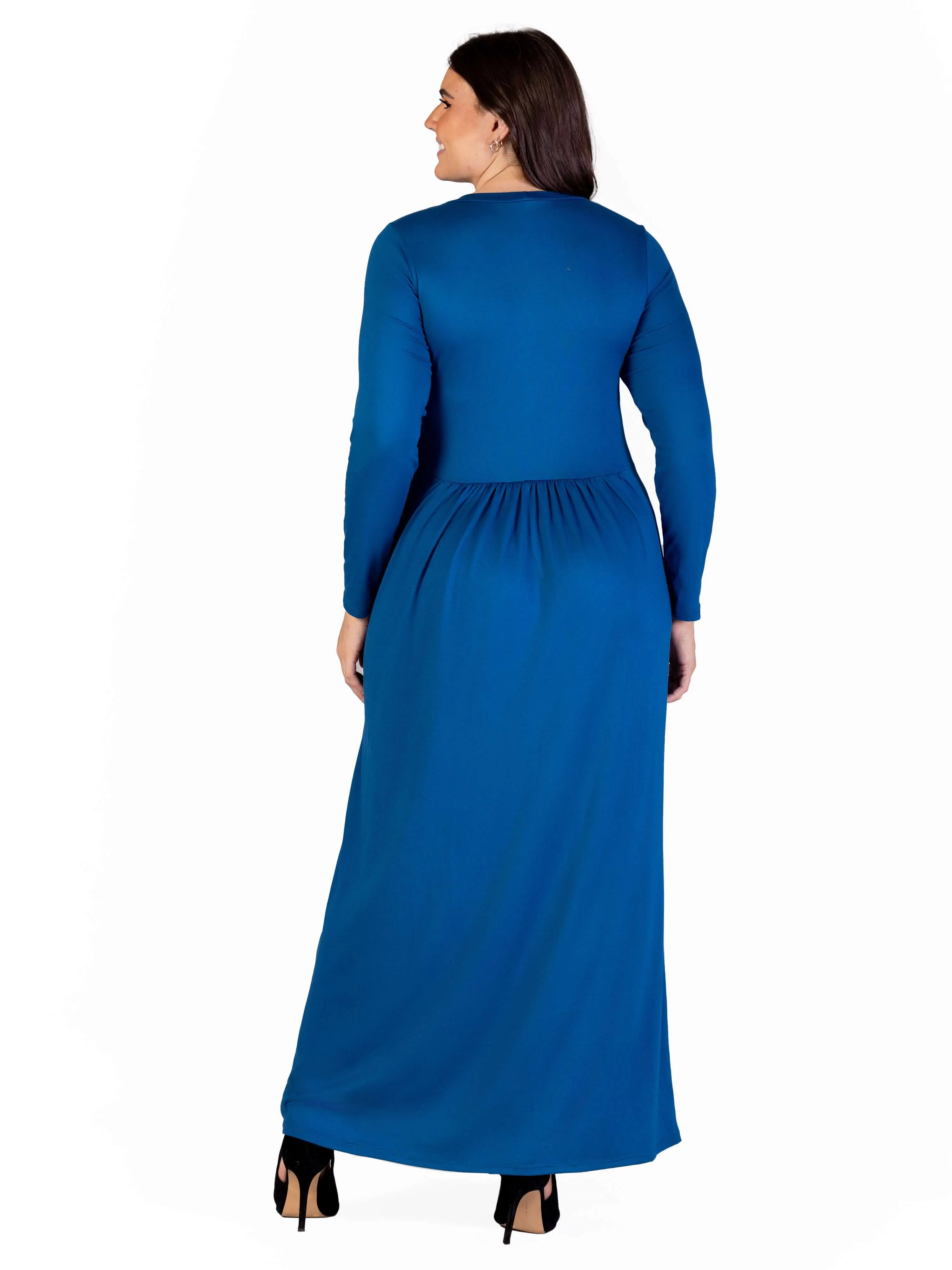 Plus Size Long Sleeve Empire Waist Pocket Maxi Dress