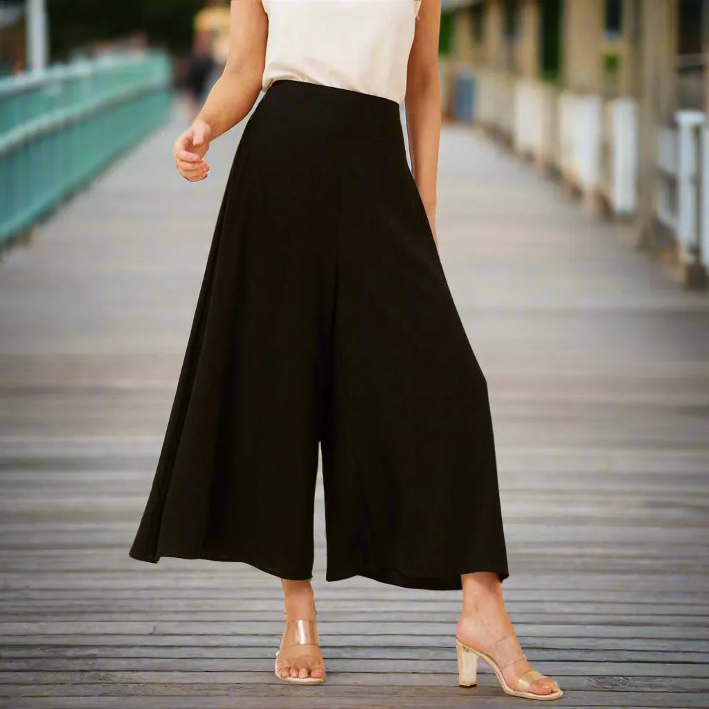 Pull On Wide Leg Pants - Black