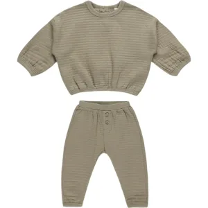 Quincy Mae Textured Sweat Set - Olive