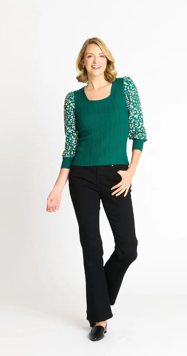 Rib Sweater with Printed Sleeve