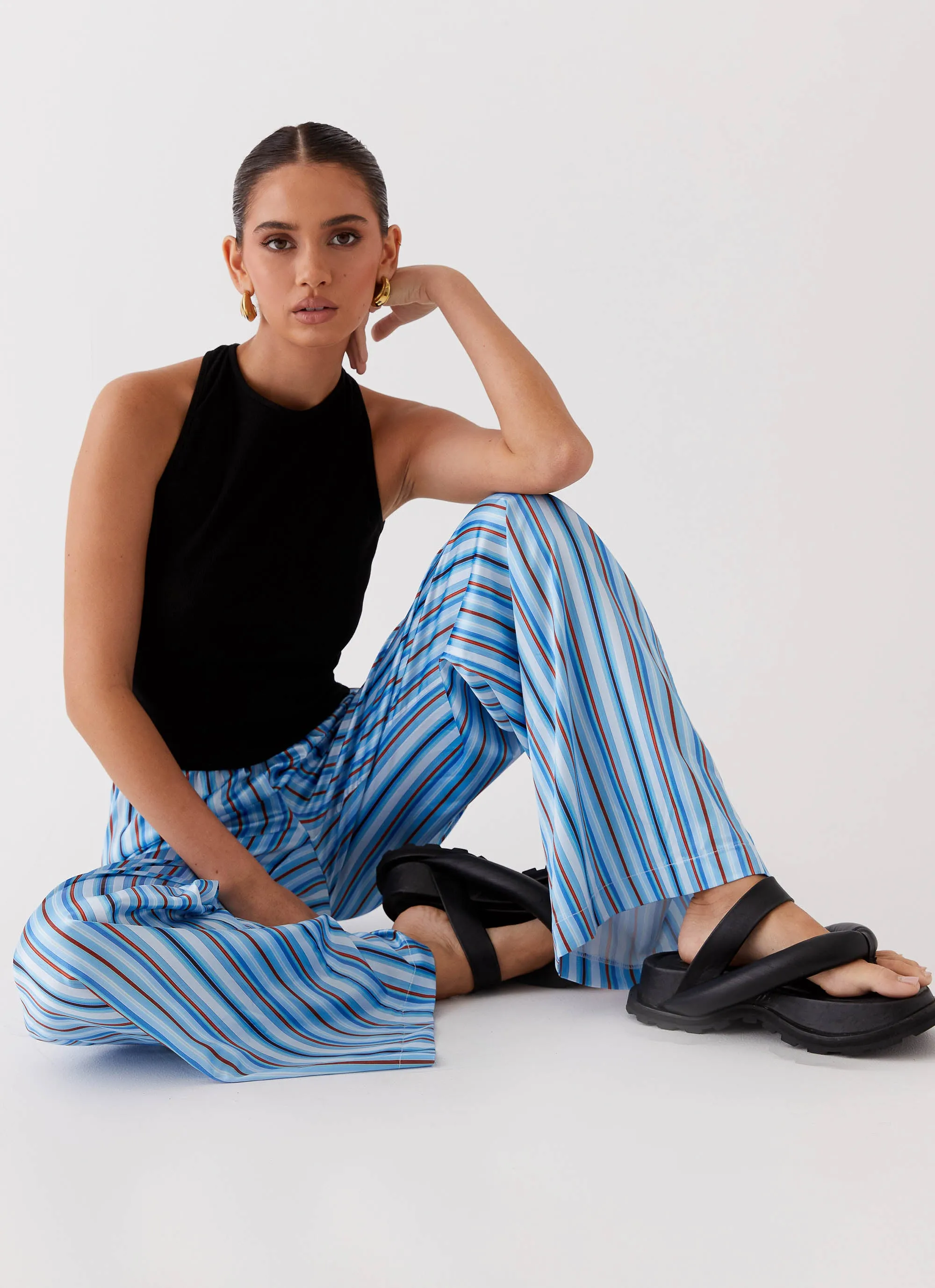 Salta Satin Pants - Blue Stripe