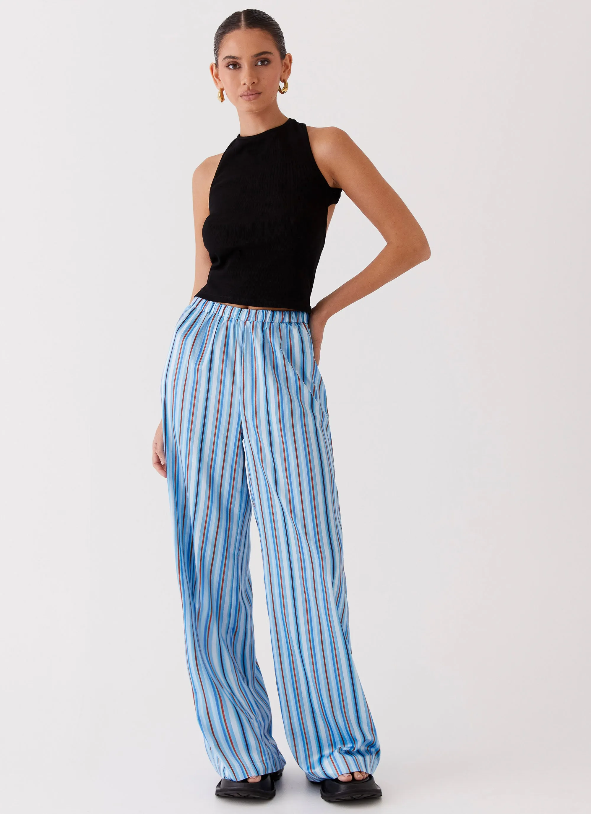 Salta Satin Pants - Blue Stripe