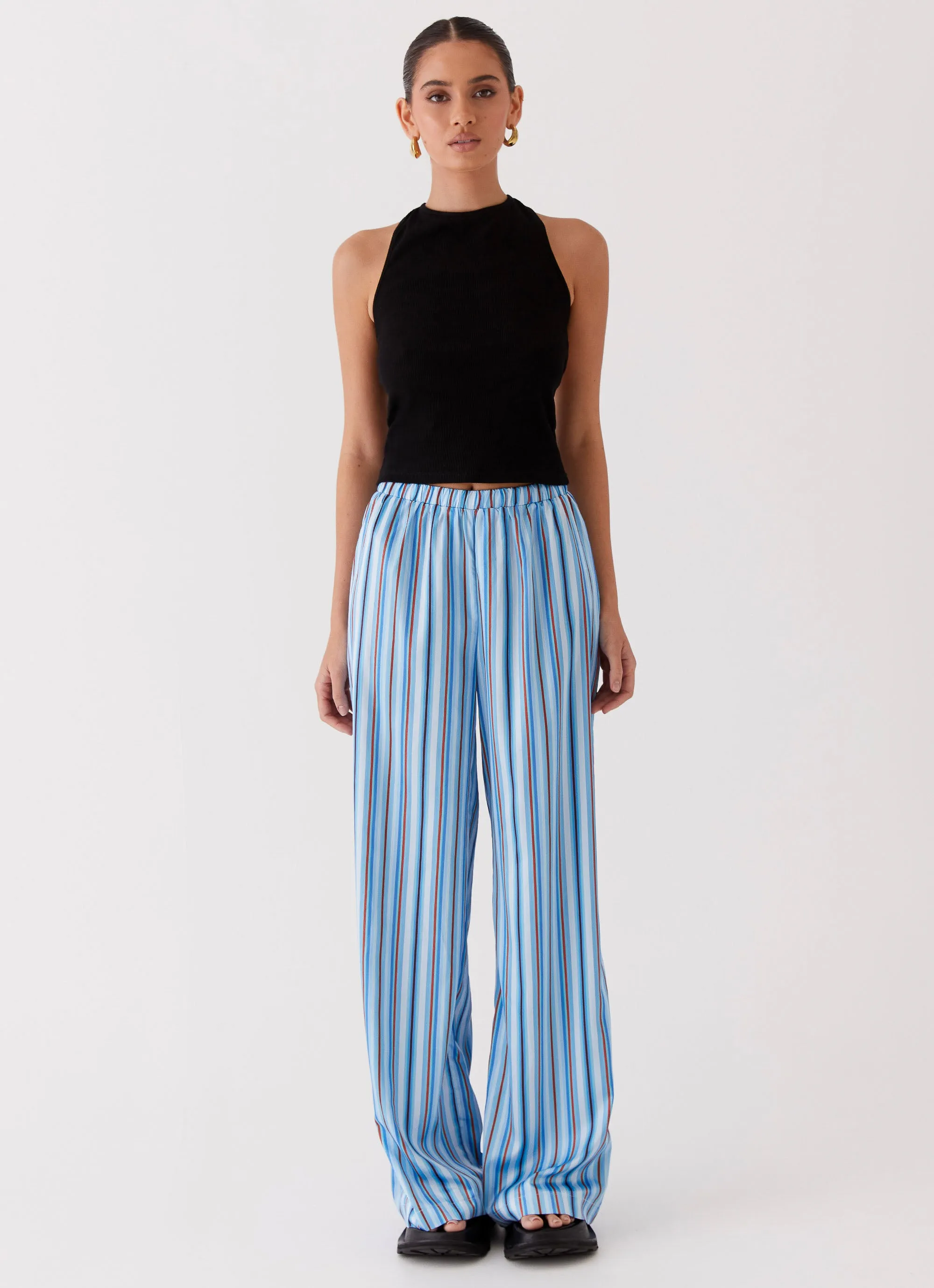 Salta Satin Pants - Blue Stripe