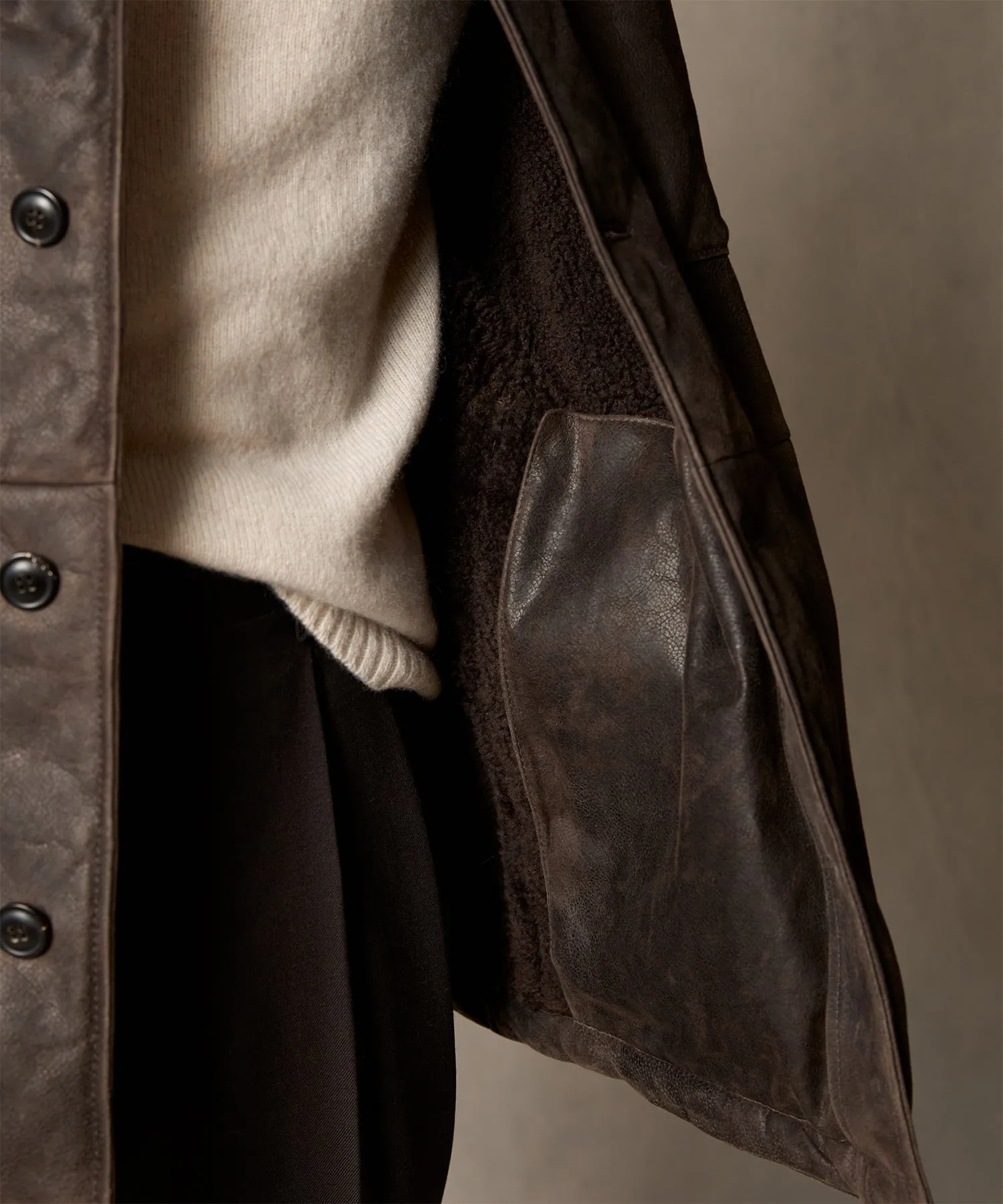 Shearling Chore Jacket in Brown