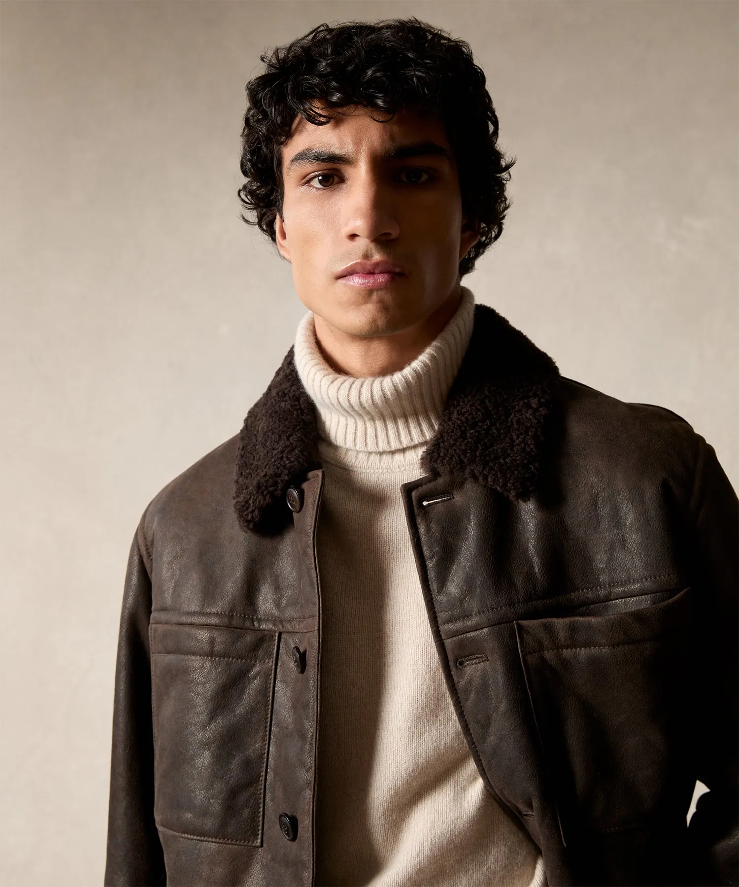 Shearling Chore Jacket in Brown