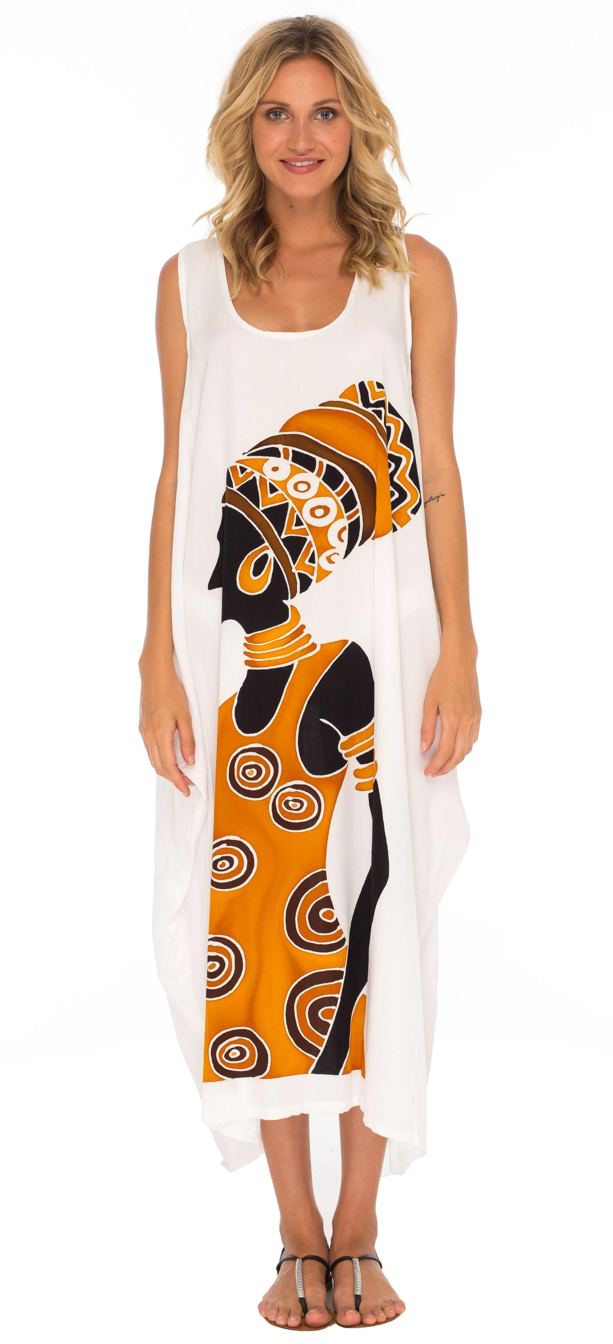 SHU-SHI Women's Handpainted Casual Beach Cover-up Loose Tank Sundress for Summer