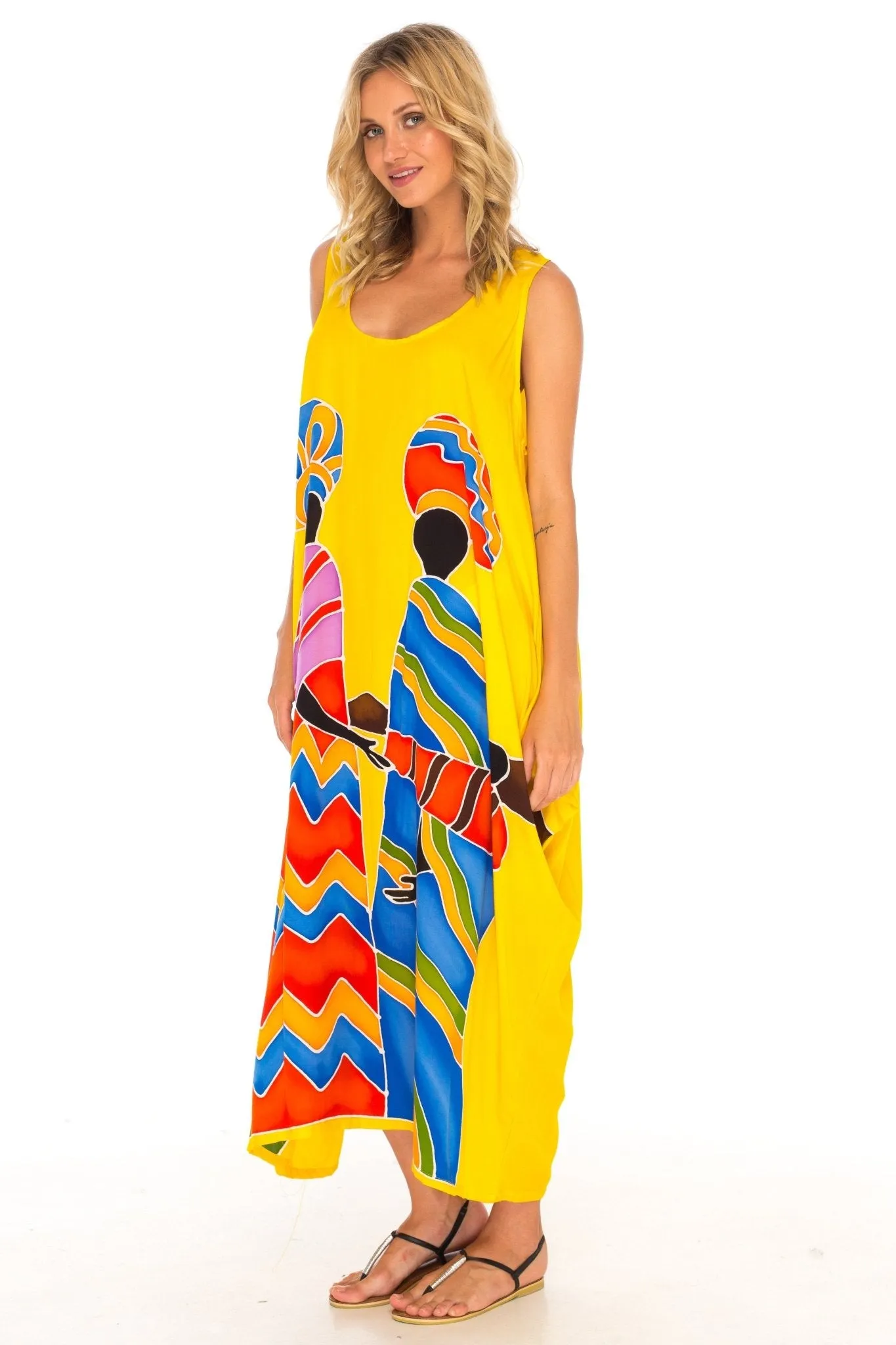 SHU-SHI Women's Handpainted Casual Beach Cover-up Loose Tank Sundress for Summer