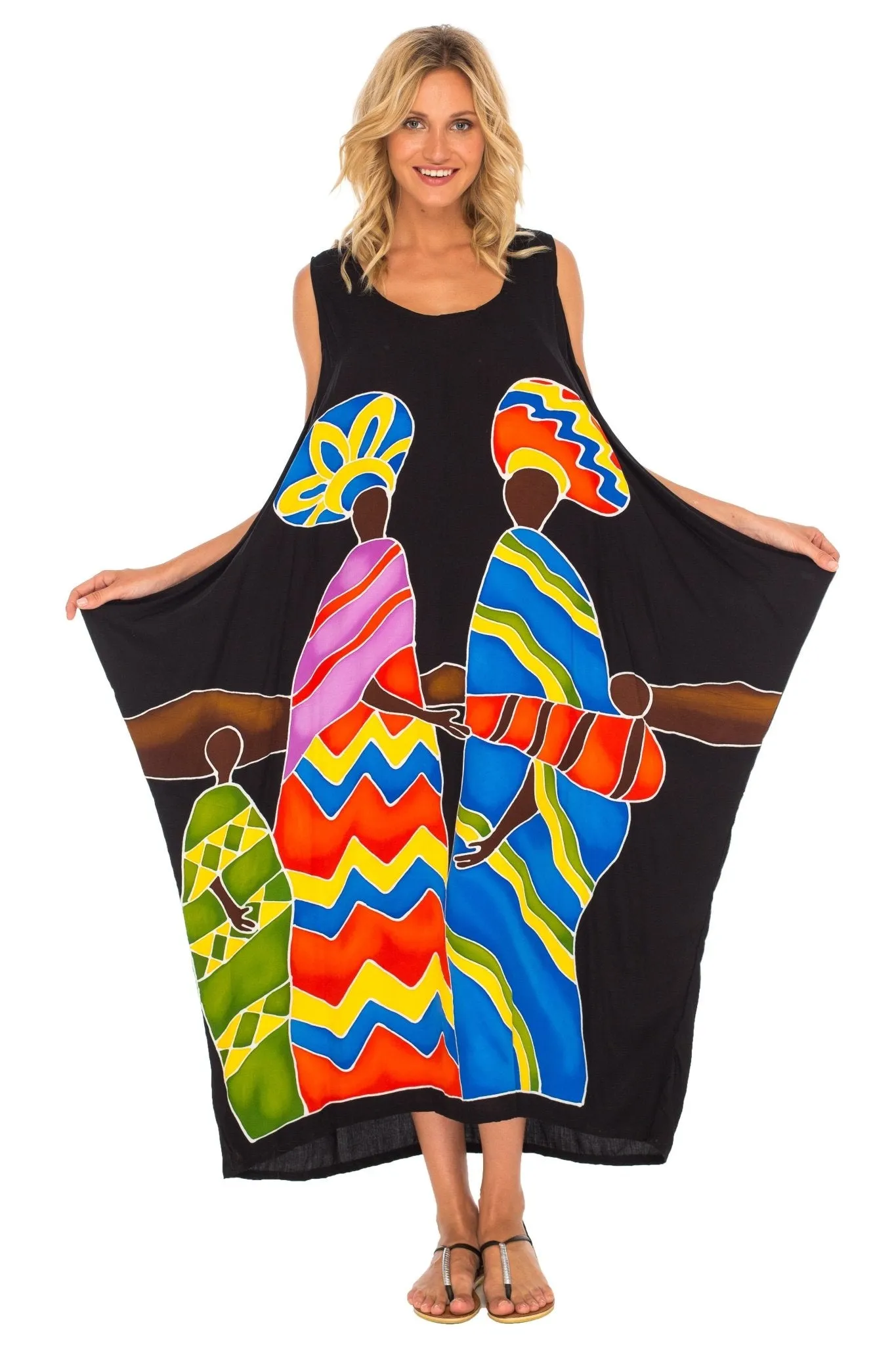 SHU-SHI Women's Handpainted Casual Beach Cover-up Loose Tank Sundress for Summer