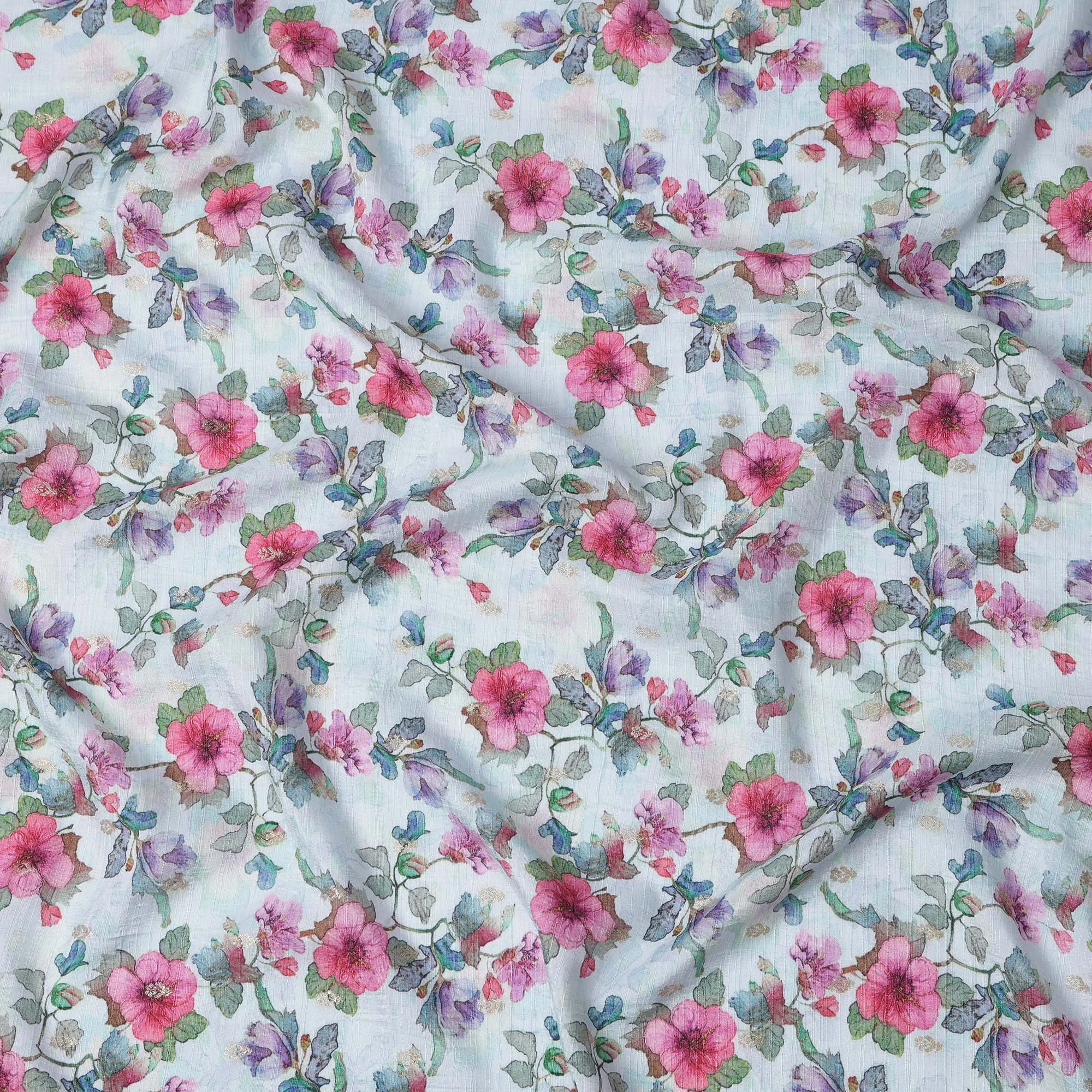 Soft Blue Floral Linen-Cotton Blend Fabric, 110 cm Wide, Made in India-D20971