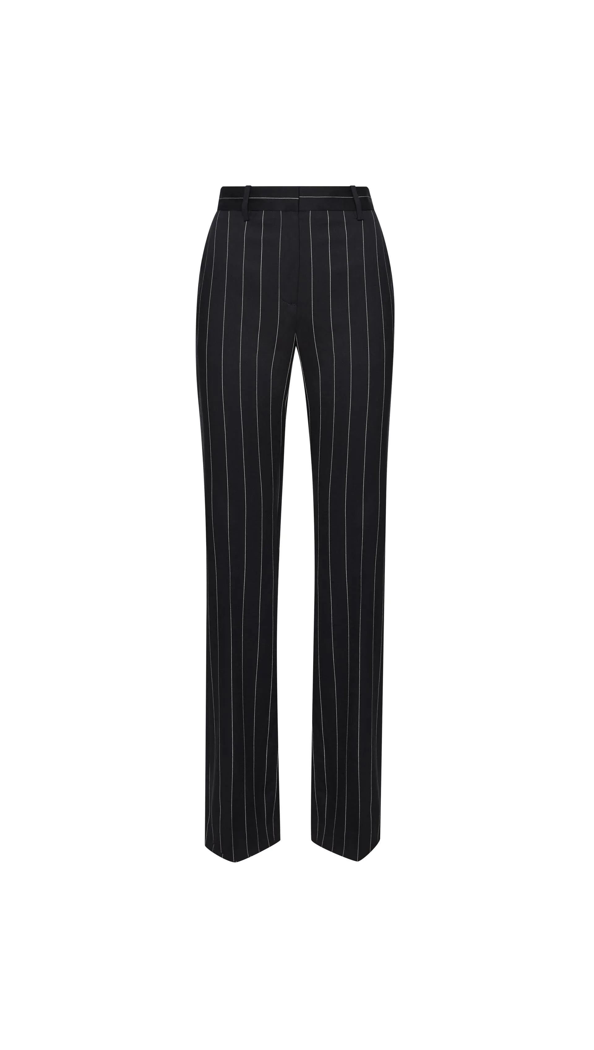 Straight Leg Trouser in Stretch Wool | Navy Pinstripe