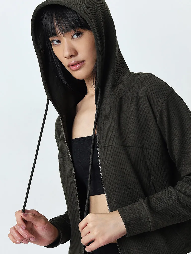 Studiofit Olive Ribbed Hoodie Jacket