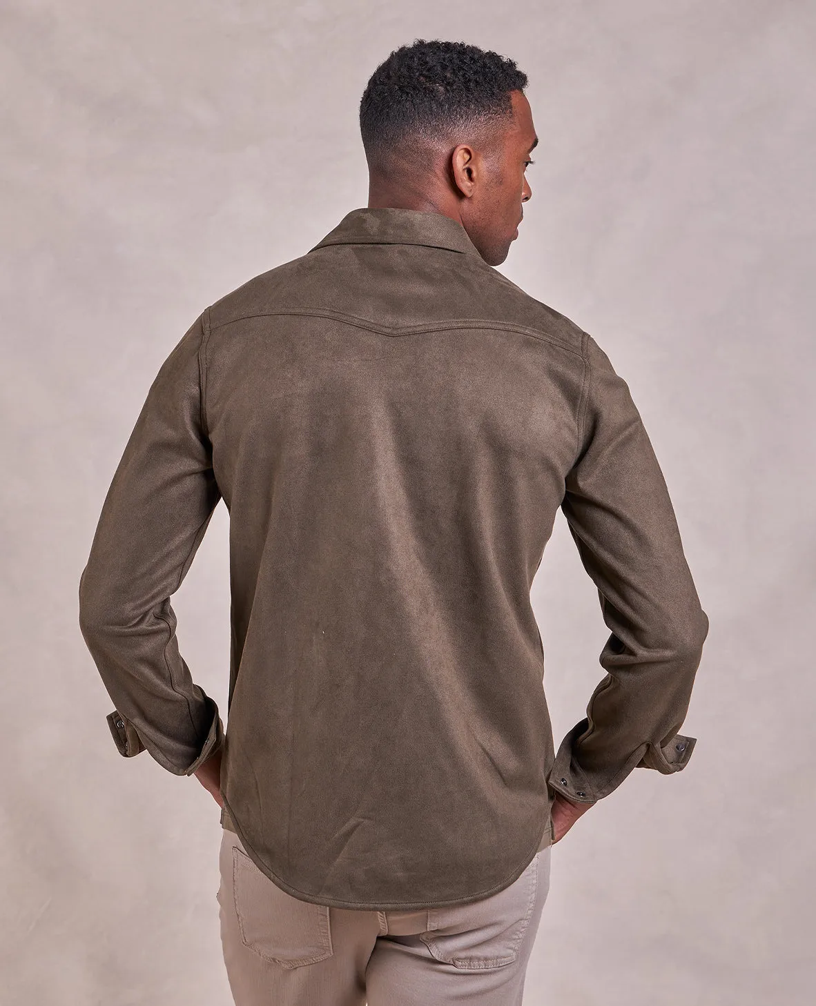 The Wyatt - Microsuede Shirt Jacket - Dark Olive