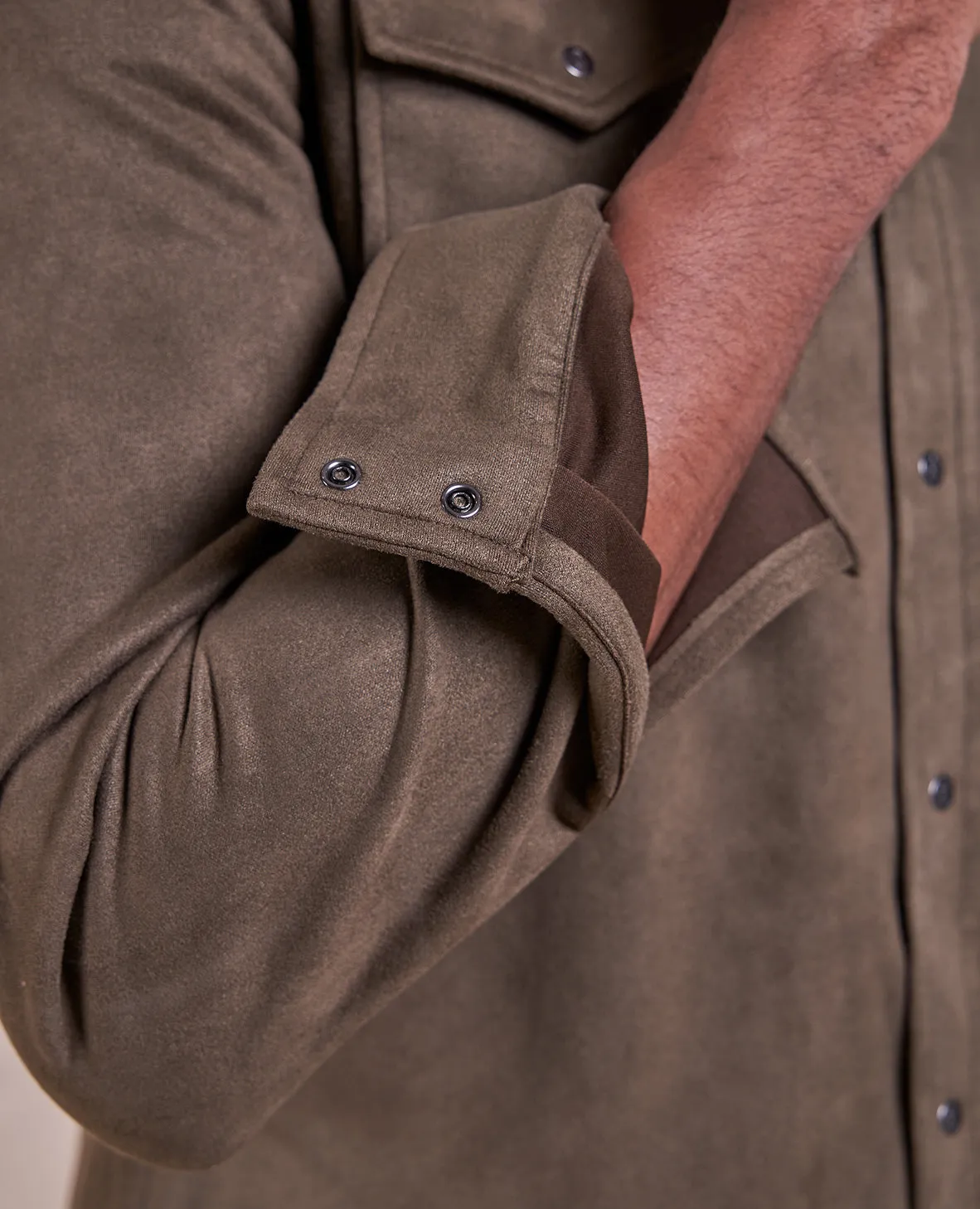 The Wyatt - Microsuede Shirt Jacket - Dark Olive