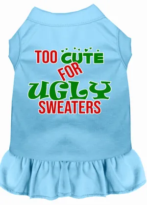 Too Cute For Ugly Sweaters Screen Print Dog Dress Baby Blue Xl