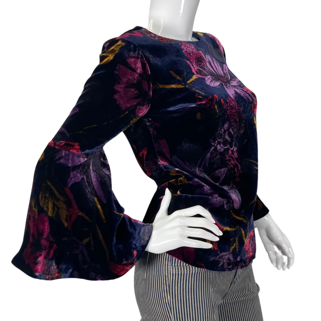 Trina Turk Floral Velvet Top with Bell Sleeves