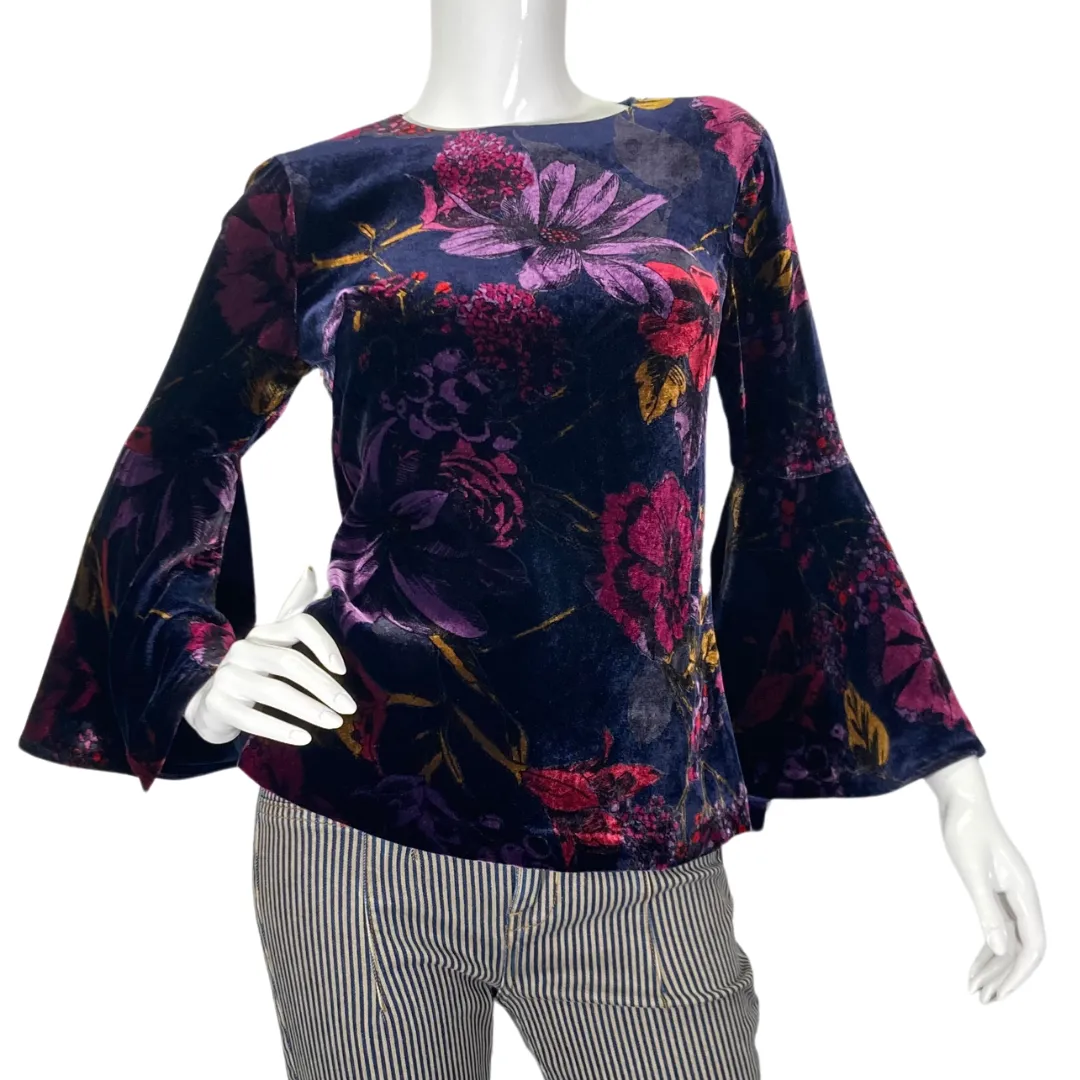 Trina Turk Floral Velvet Top with Bell Sleeves