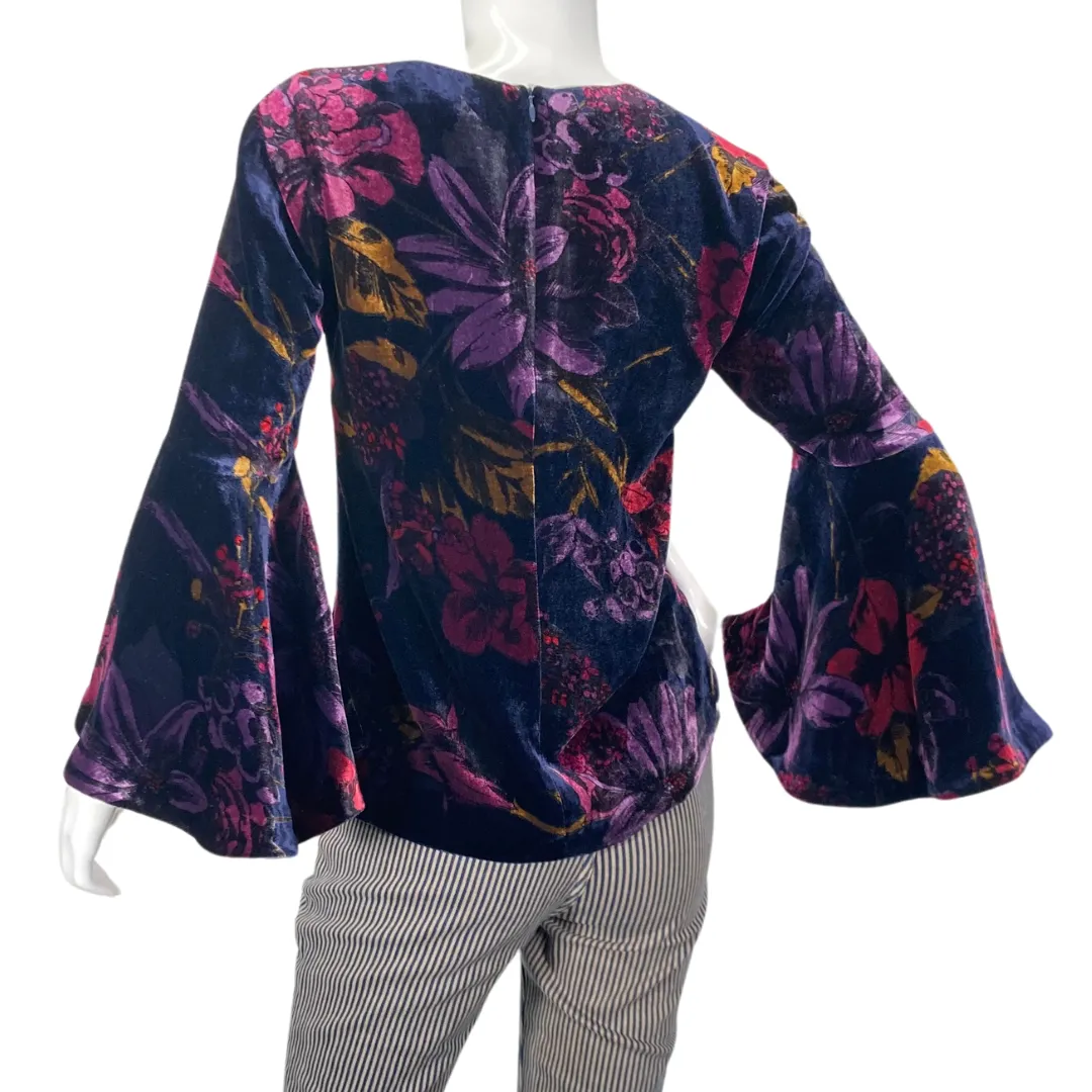 Trina Turk Floral Velvet Top with Bell Sleeves