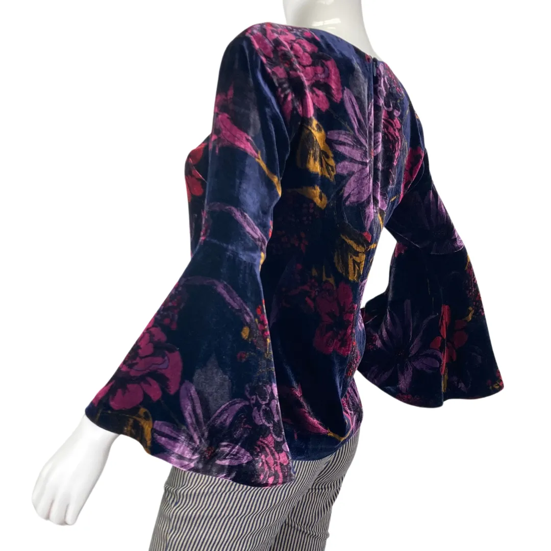 Trina Turk Floral Velvet Top with Bell Sleeves