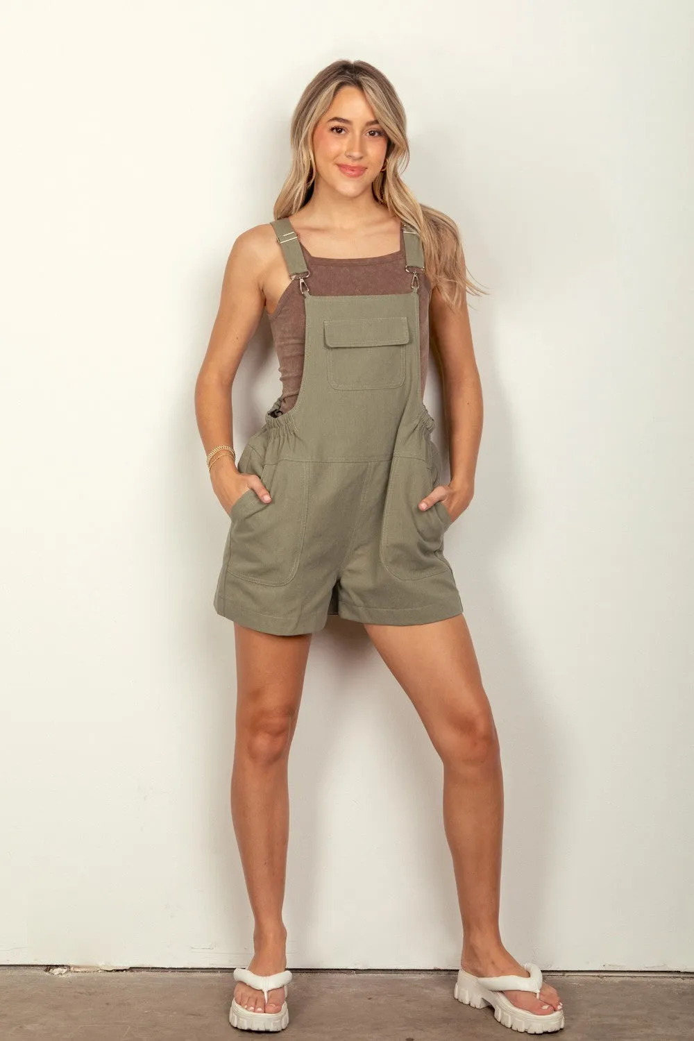 VERY J Adjustable Suspender Overalls with Pockets