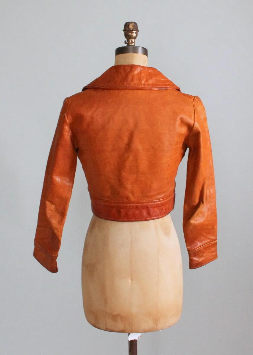 Vintage 1970s Brown Leather Cropped Jacket