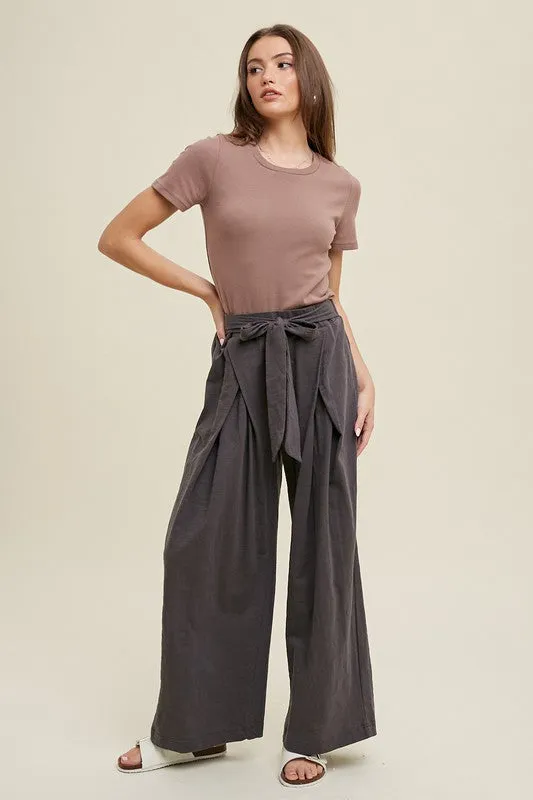 Waist Tie Slub Knit Pants