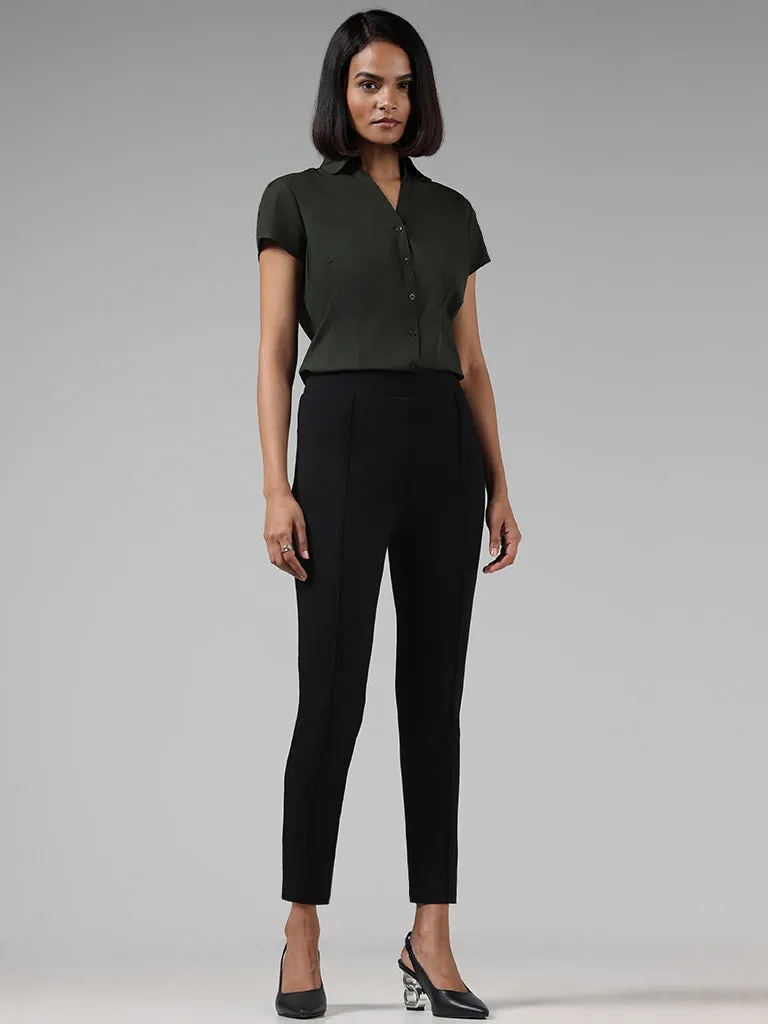 Wardrobe Solid Black Ankle Length Ponte Pants