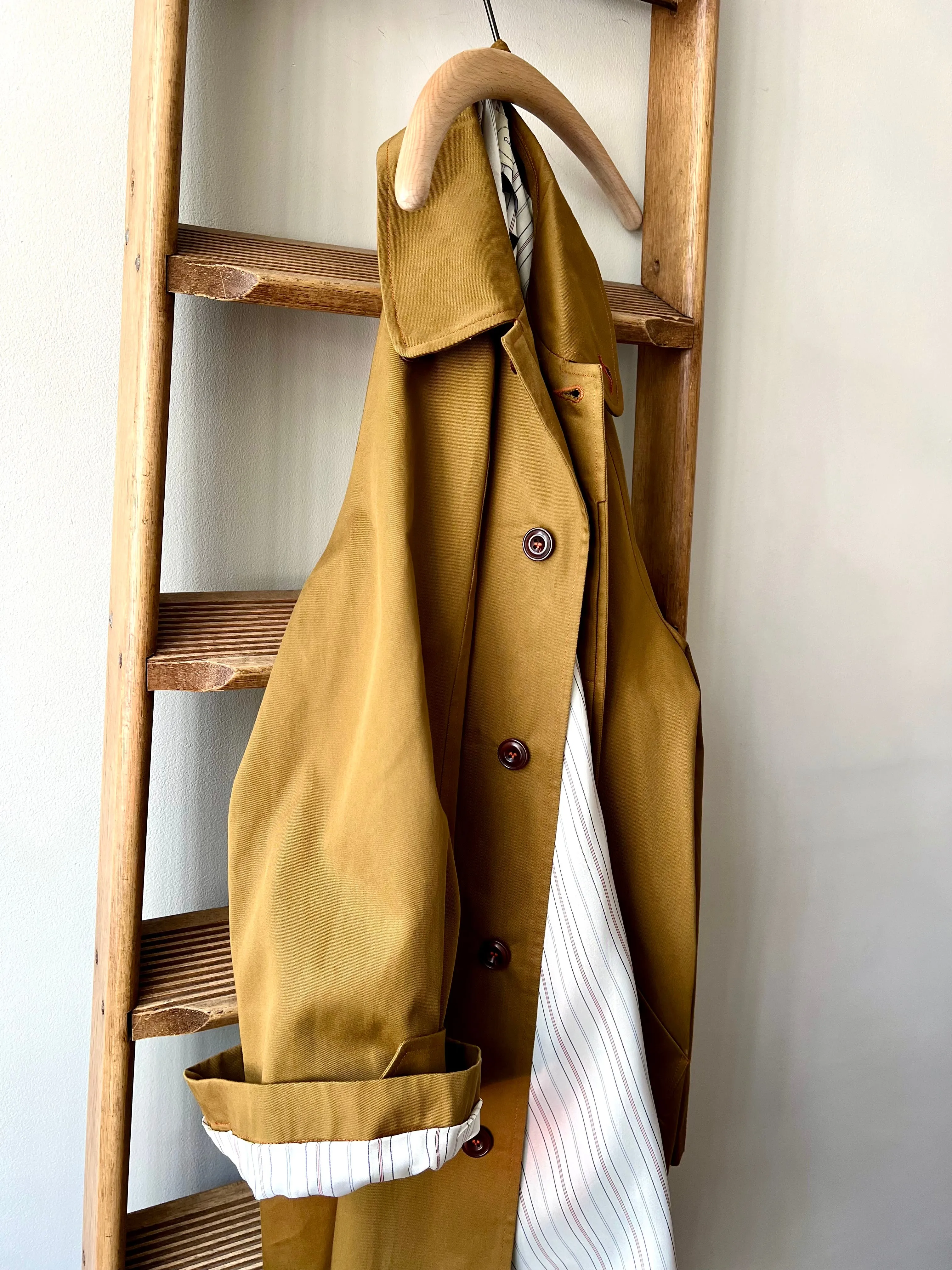 Wax Cotton Balmacaan Rain Coat / Dark Beige