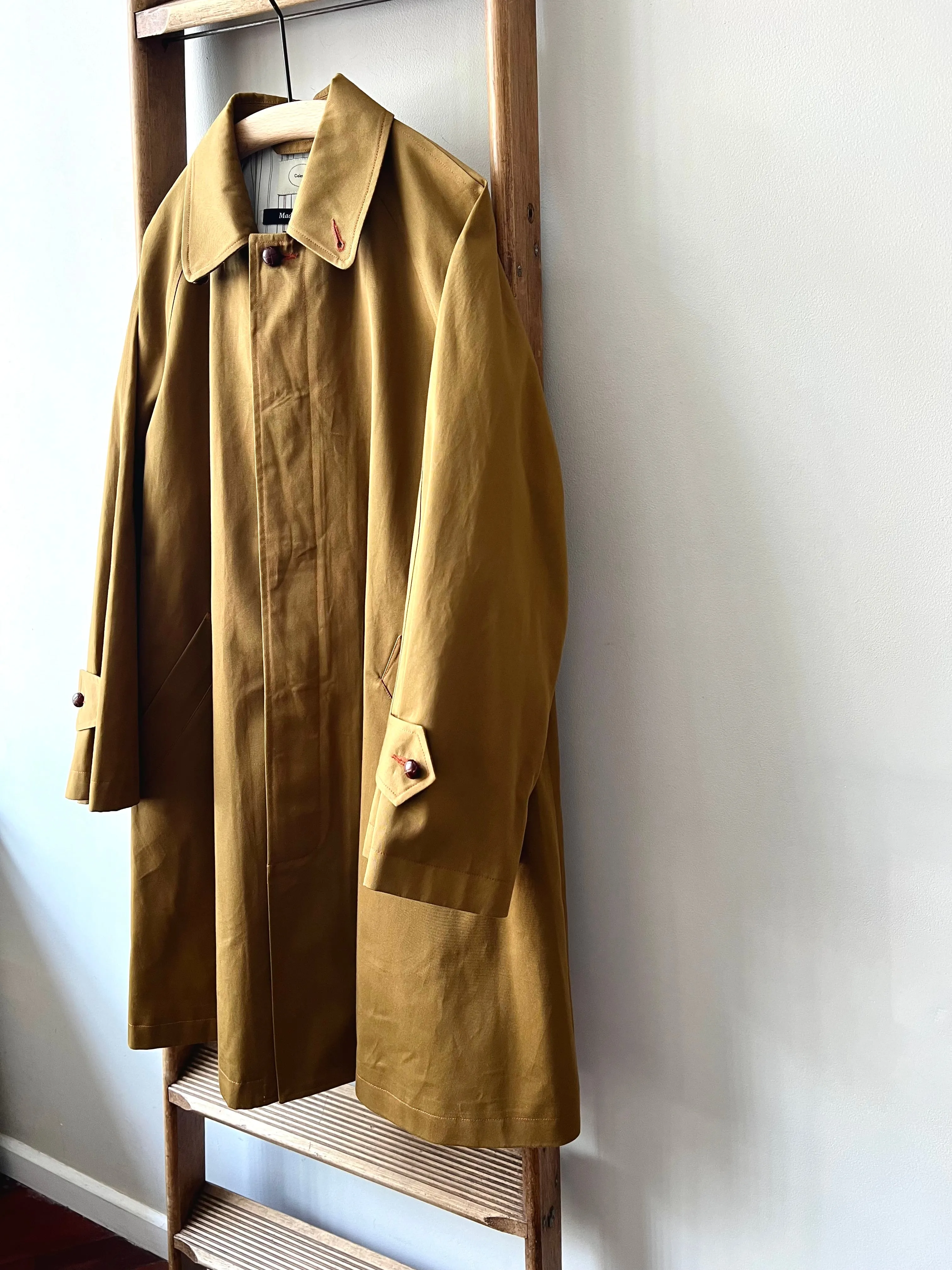 Wax Cotton Balmacaan Rain Coat / Dark Beige