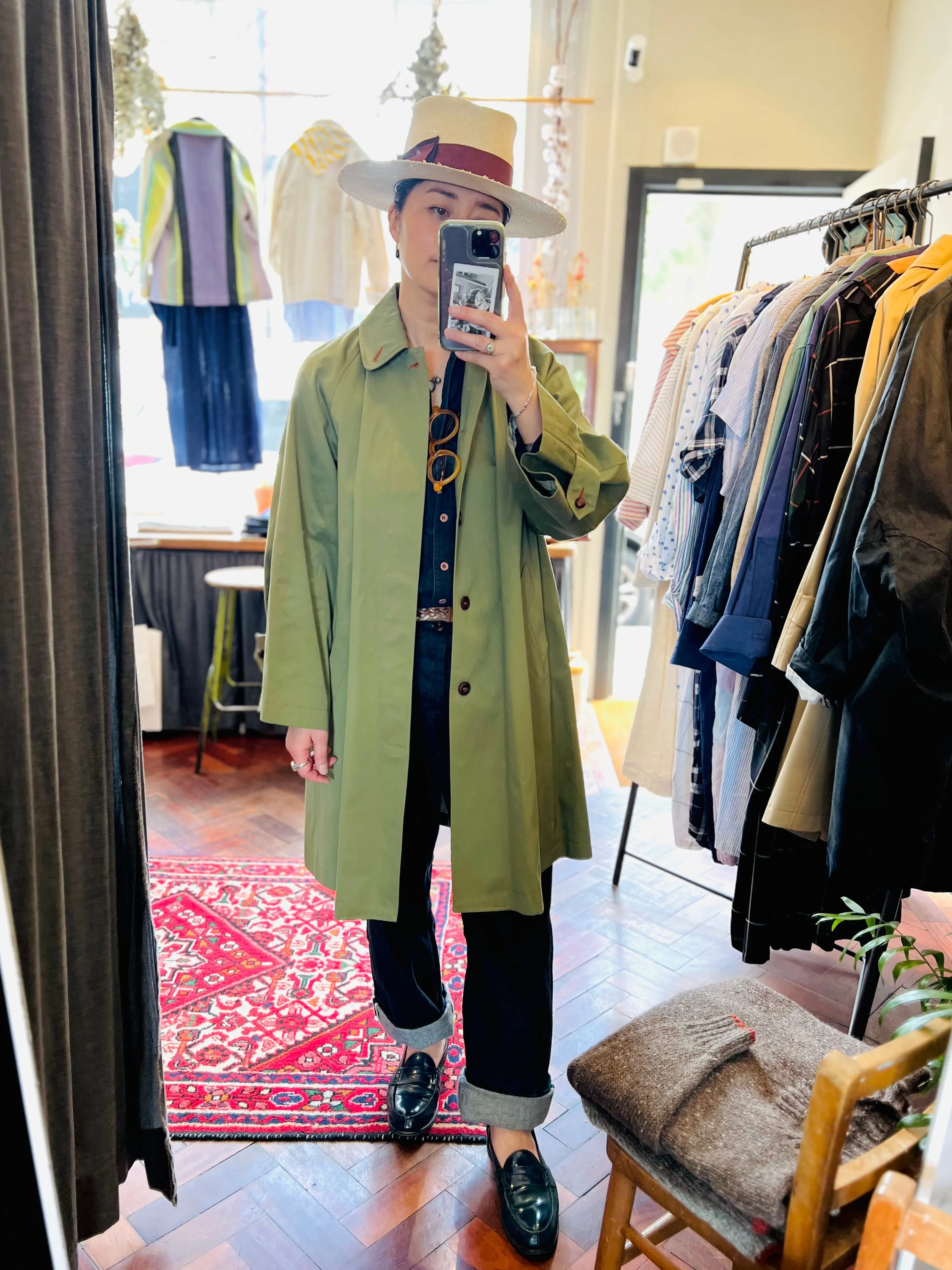 Wax Cotton Balmacaan Rain Coat / Olive