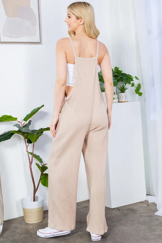 Wide Leg Cotton Rib Overalls